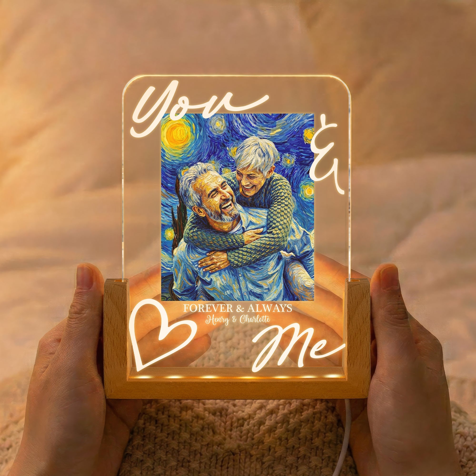You & Me Forever & Always Custom Photo Van Gogh Art Anniversary Gifts - Personalized Night Light