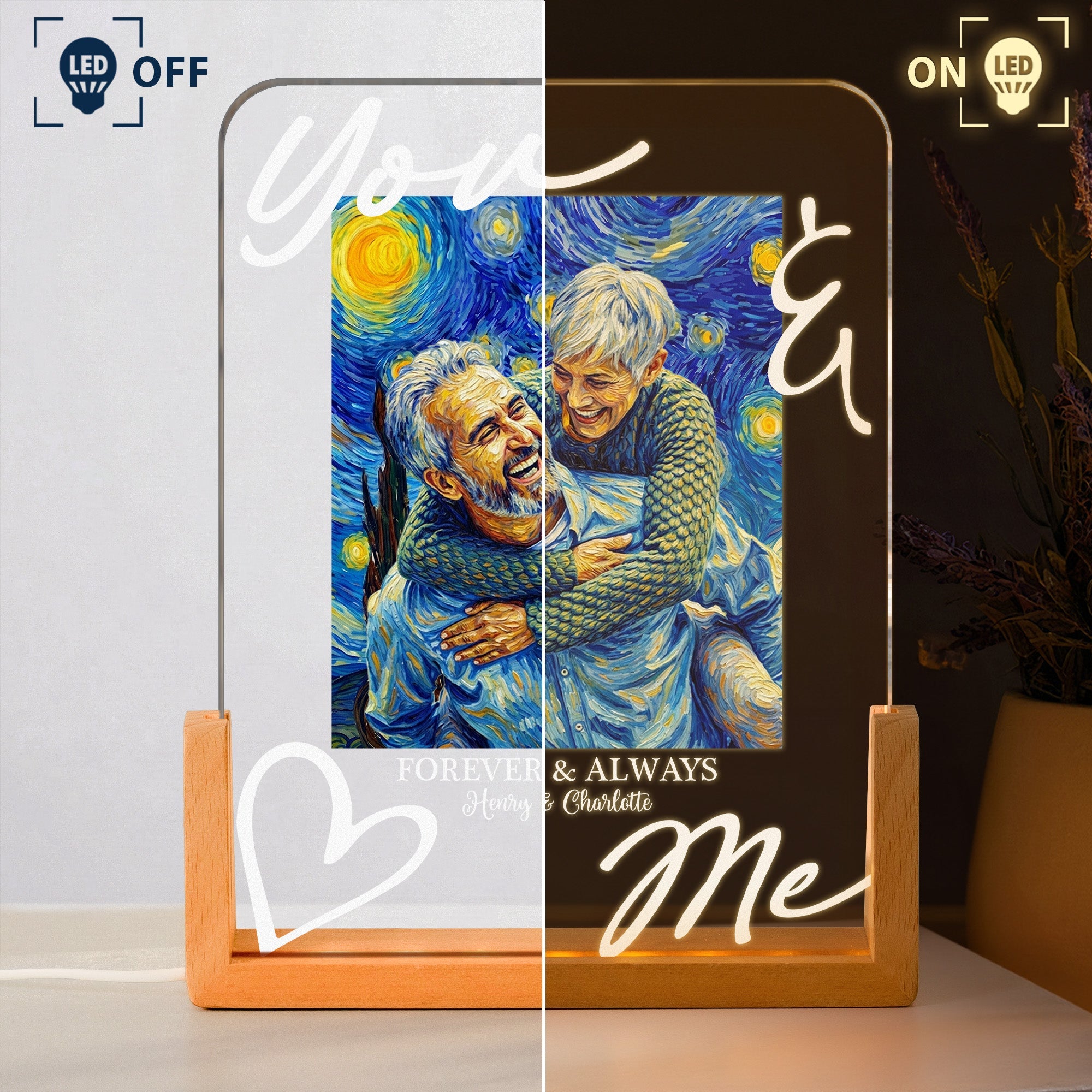You & Me Forever & Always Custom Photo Van Gogh Art Anniversary Gifts - Personalized Night Light