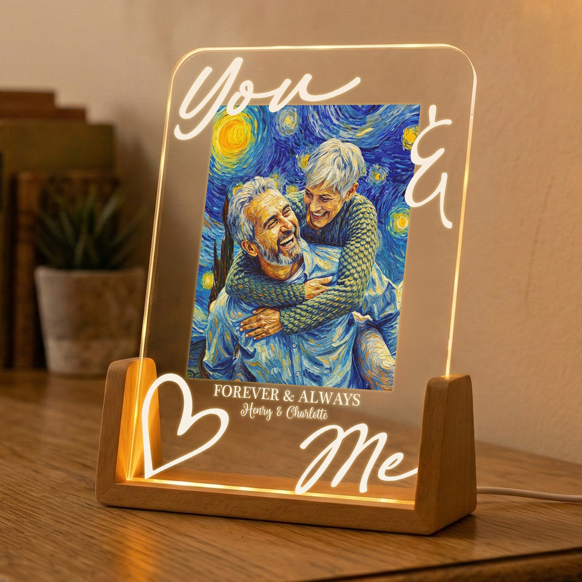 You & Me Forever & Always Custom Photo Van Gogh Art Anniversary Gifts - Personalized Night Light