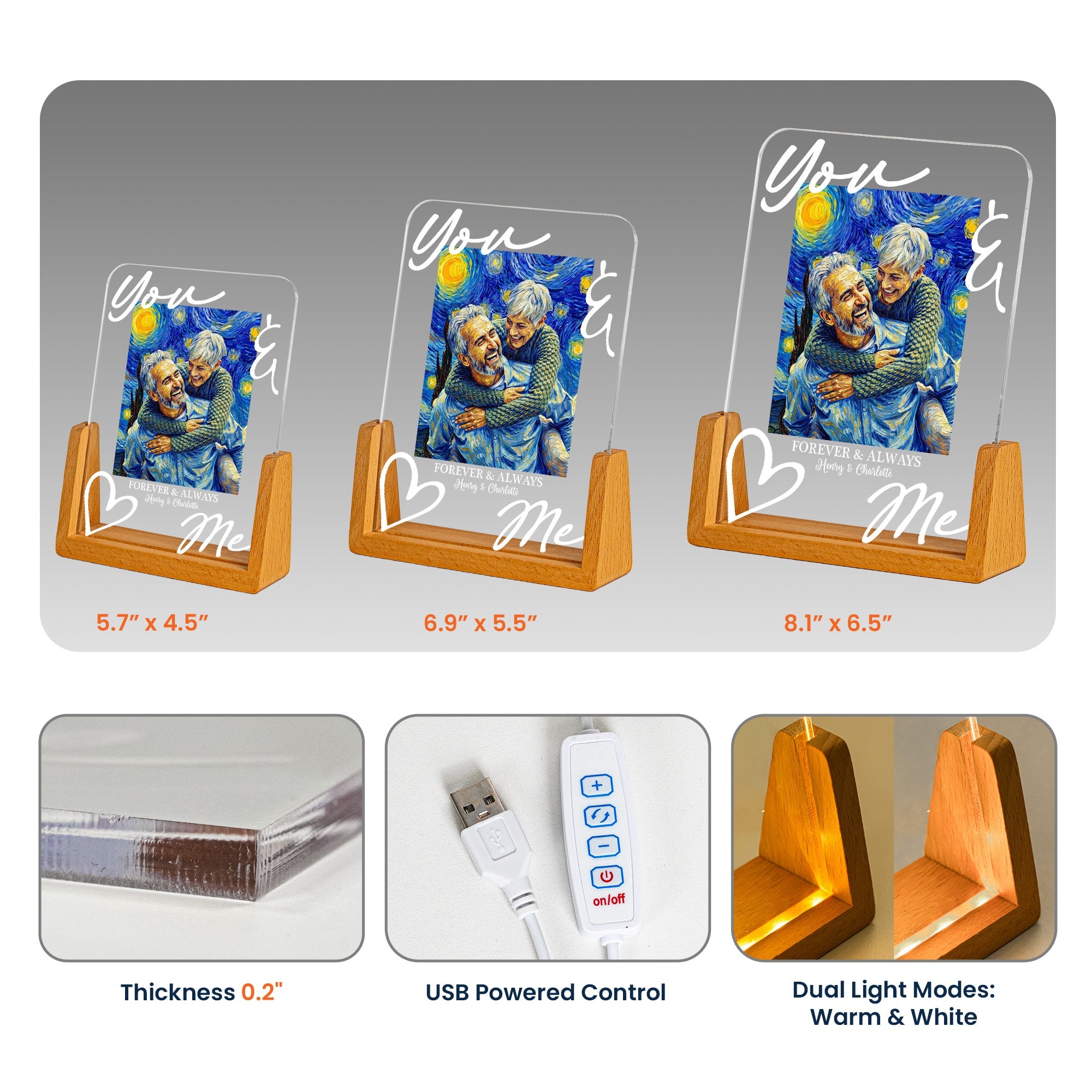 You & Me Forever & Always Custom Photo Van Gogh Art Anniversary Gifts - Personalized Night Light