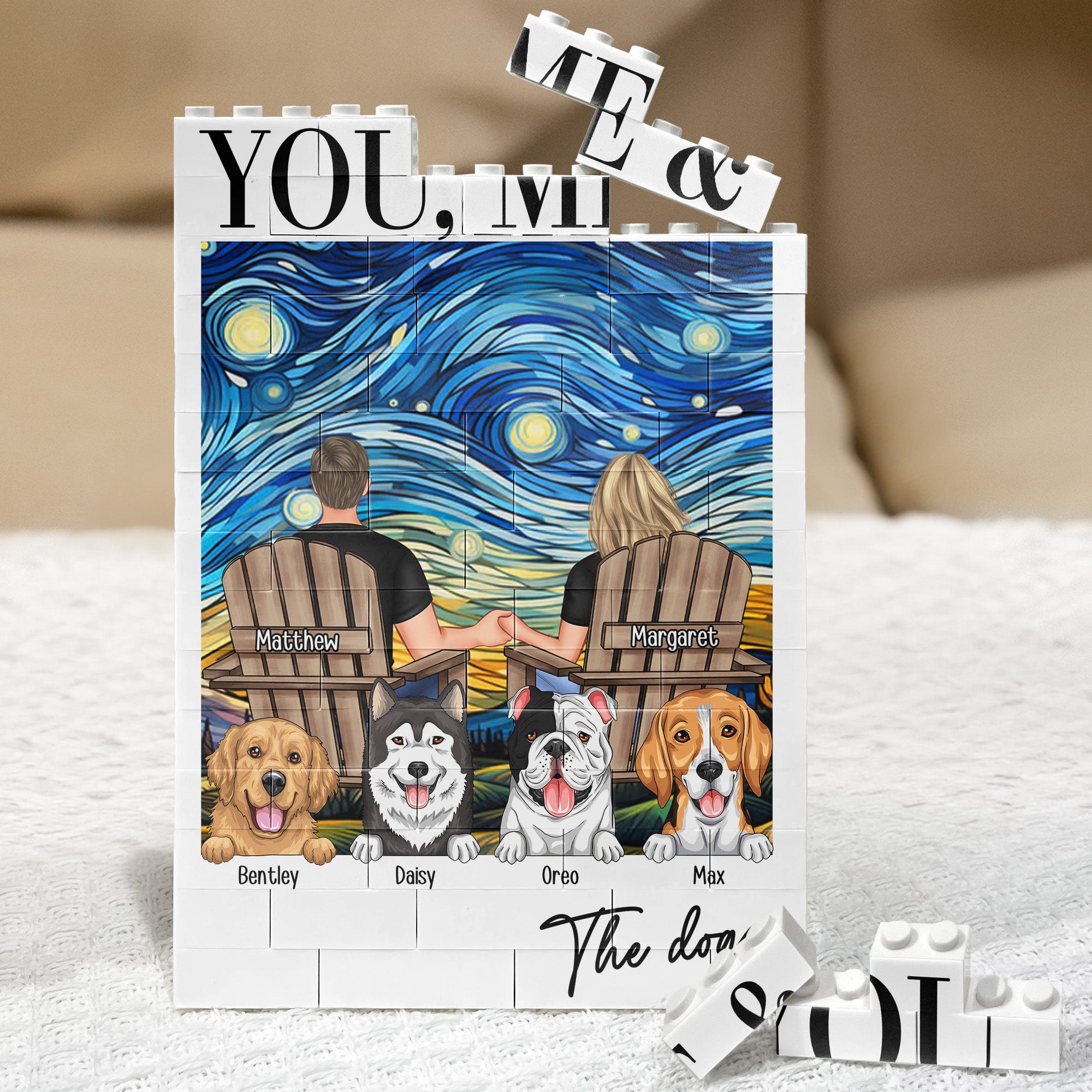 You Me And The Dogs Anniversary Gift For Him Her - Personalized Building Blocks