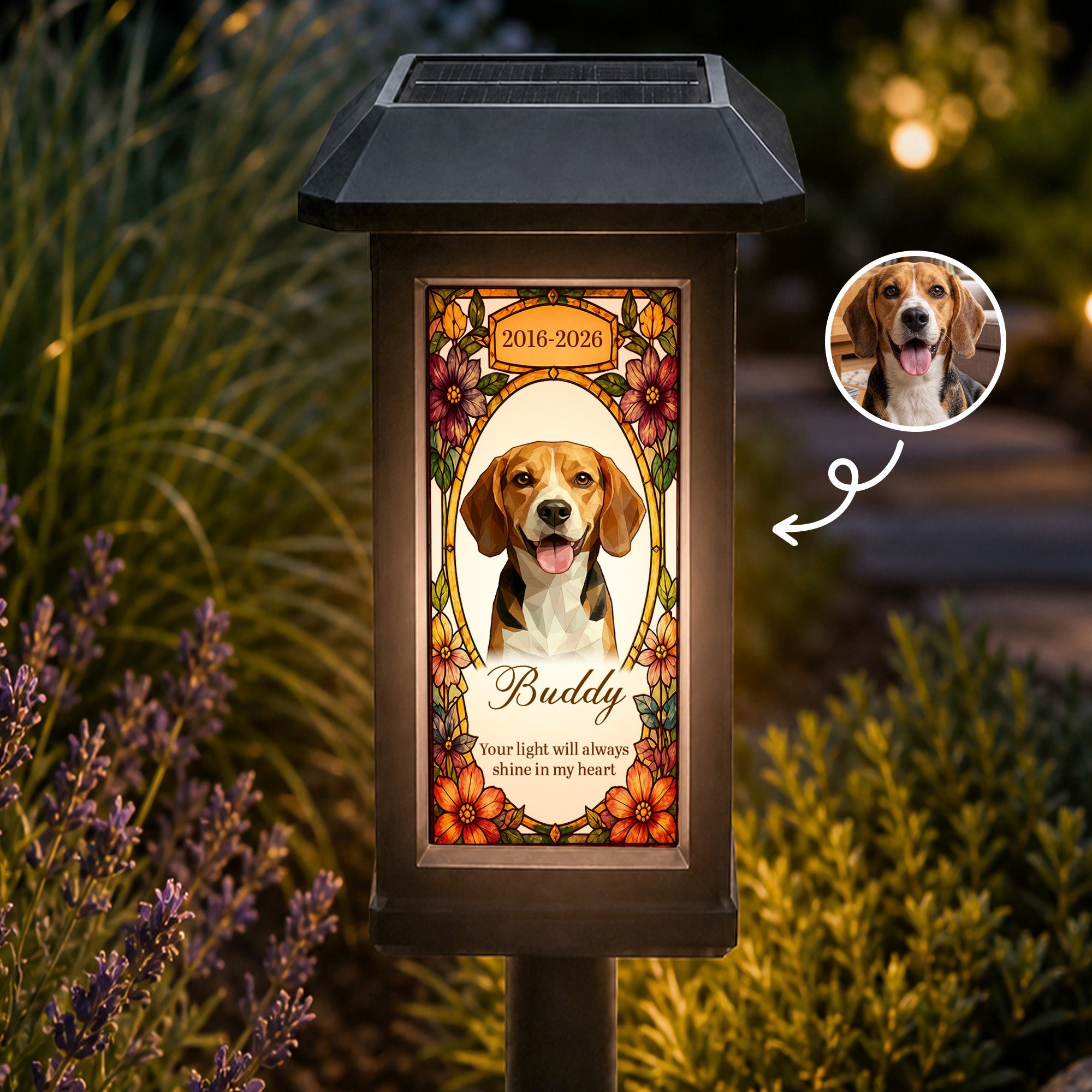 Your Light Will Always Shine In My Heart Loss Of Pet - Personalized Solar Garden Light