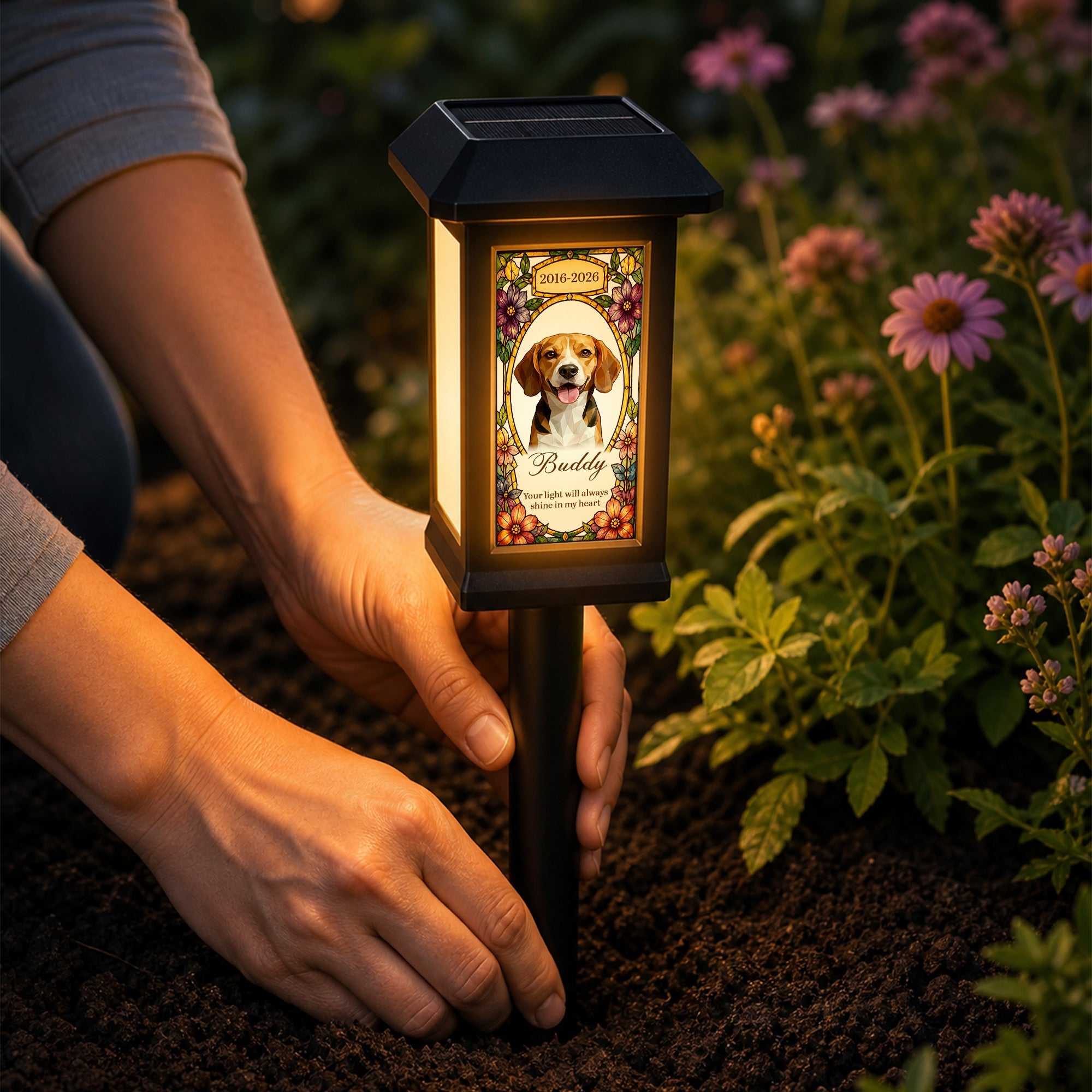 Your Light Will Always Shine In My Heart Loss Of Pet - Personalized Solar Garden Light