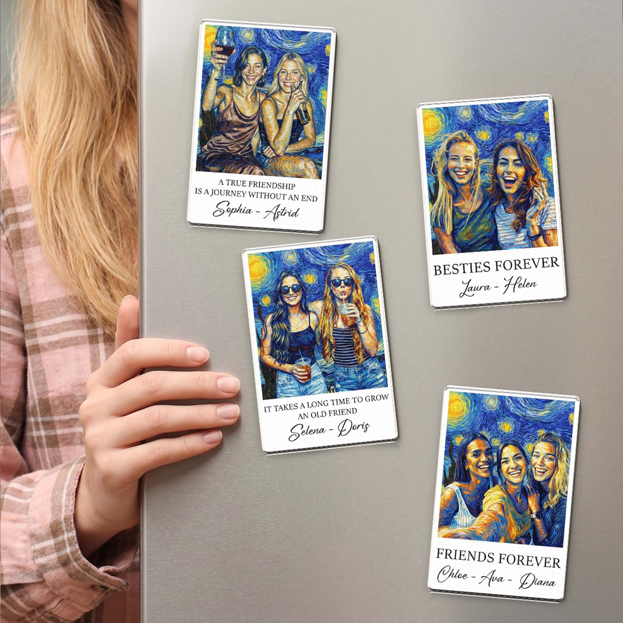 A True Friendship Is A Journey Custom Photo Van Gogh Art - Personalized Magnet