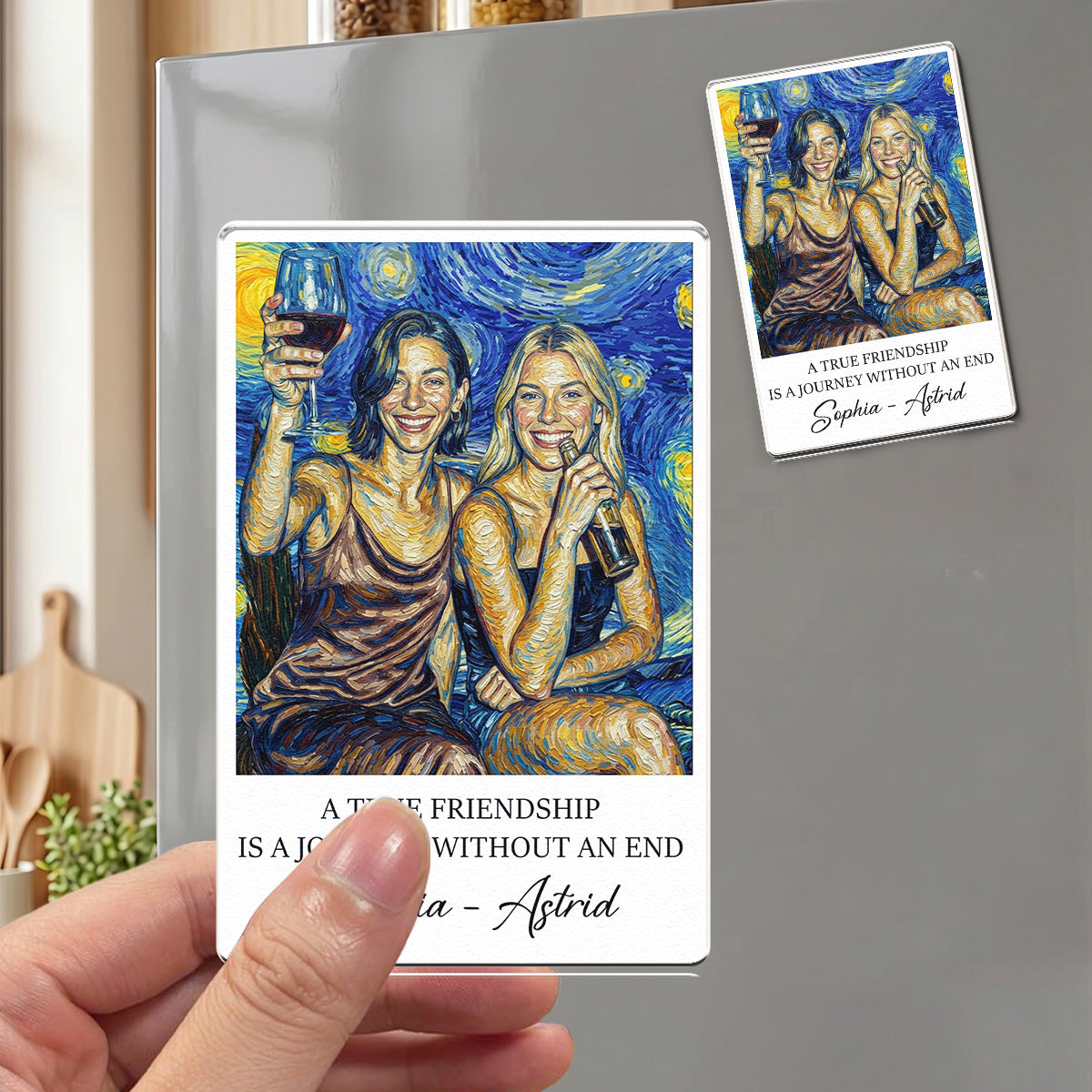 A True Friendship Is A Journey Custom Photo Van Gogh Art - Personalized Magnet