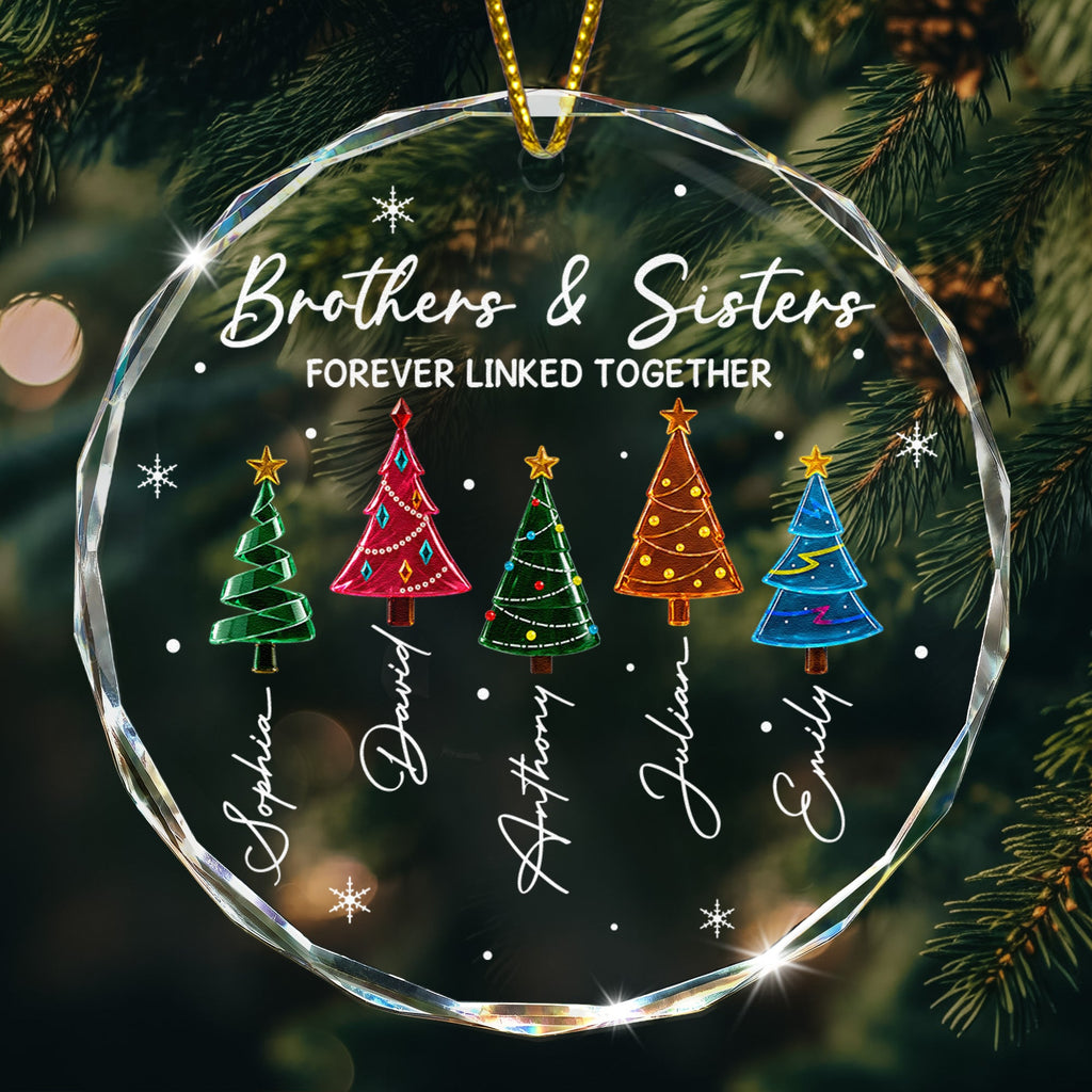 Brothers & Sisters Forever Linked Together Glass Ornament, Custom Family Christmas Gift - Personalized Ornament
