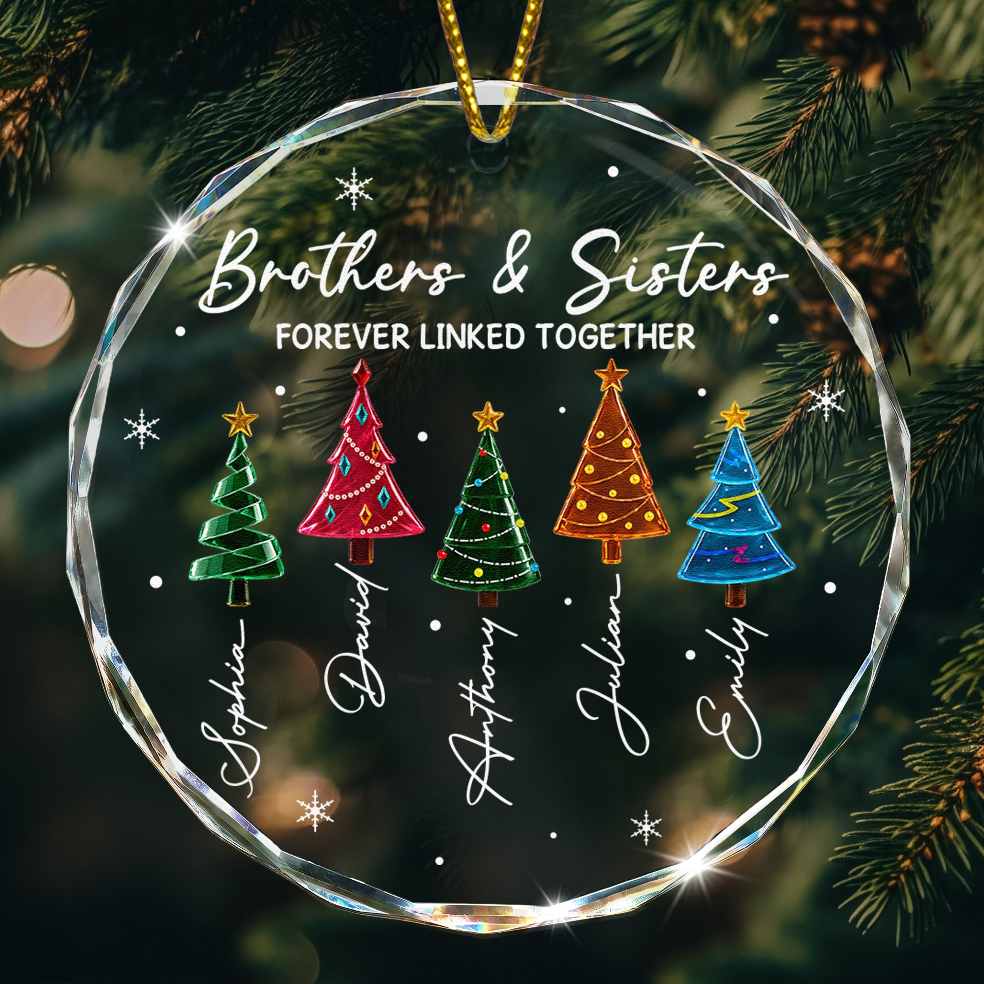 Brothers & Sisters Forever Linked Together Glass Ornament, Custom Family Christmas Gift - Personalized Ornament