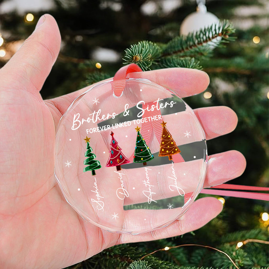 Brothers & Sisters Forever Linked Together Glass Ornament, Custom Family Christmas Gift - Personalized Ornament