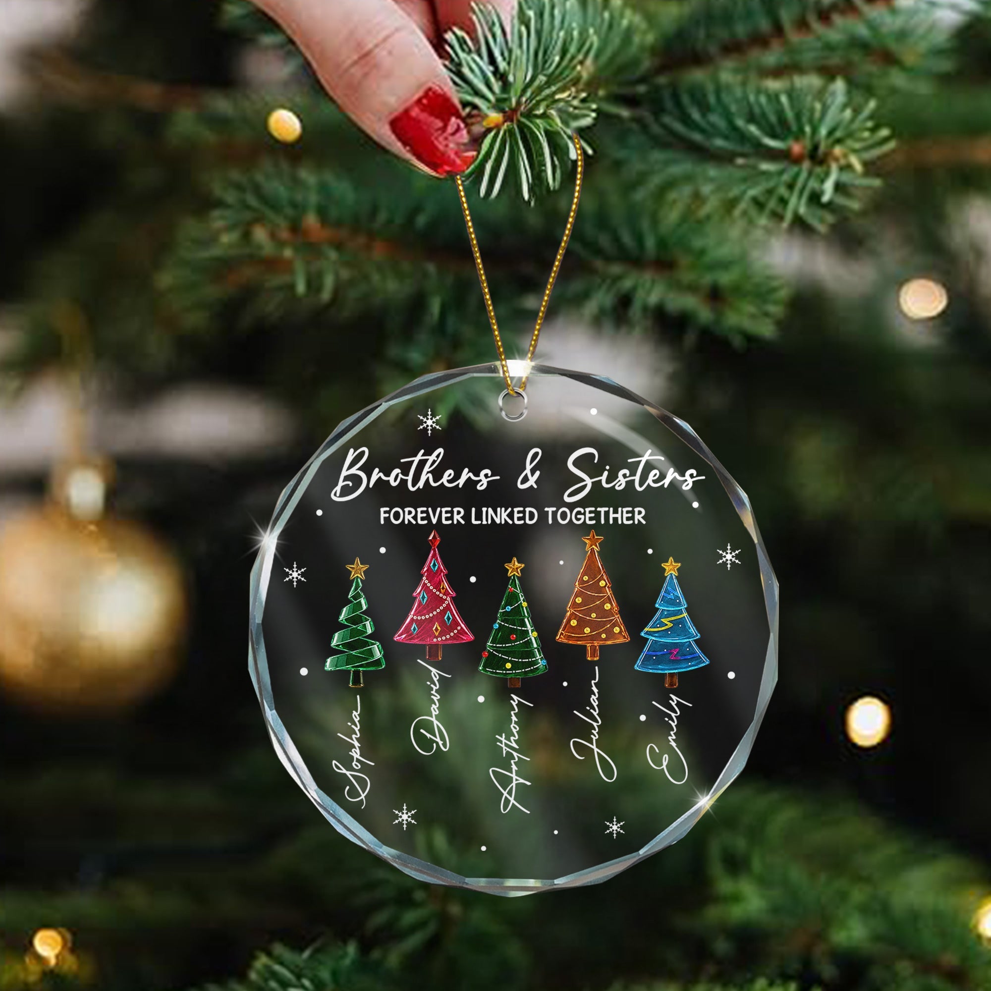 Brothers & Sisters Forever Linked Together Glass Ornament, Custom Family Christmas Gift - Personalized Ornament