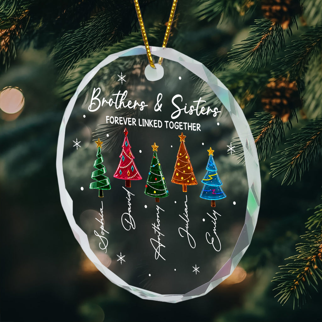 Brothers & Sisters Forever Linked Together Glass Ornament, Custom Family Christmas Gift - Personalized Ornament