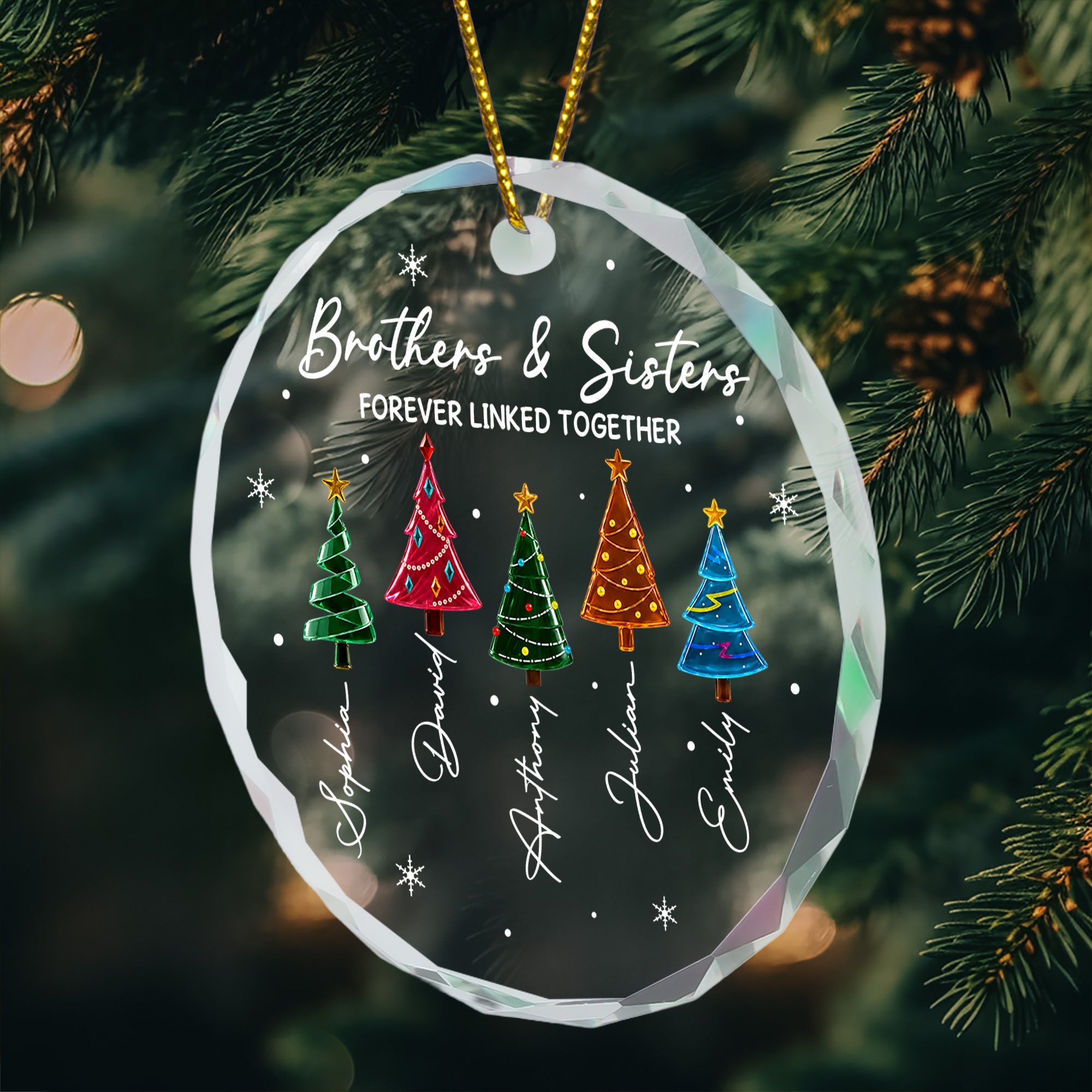 Brothers & Sisters Forever Linked Together Glass Ornament, Custom Family Christmas Gift - Personalized Ornament