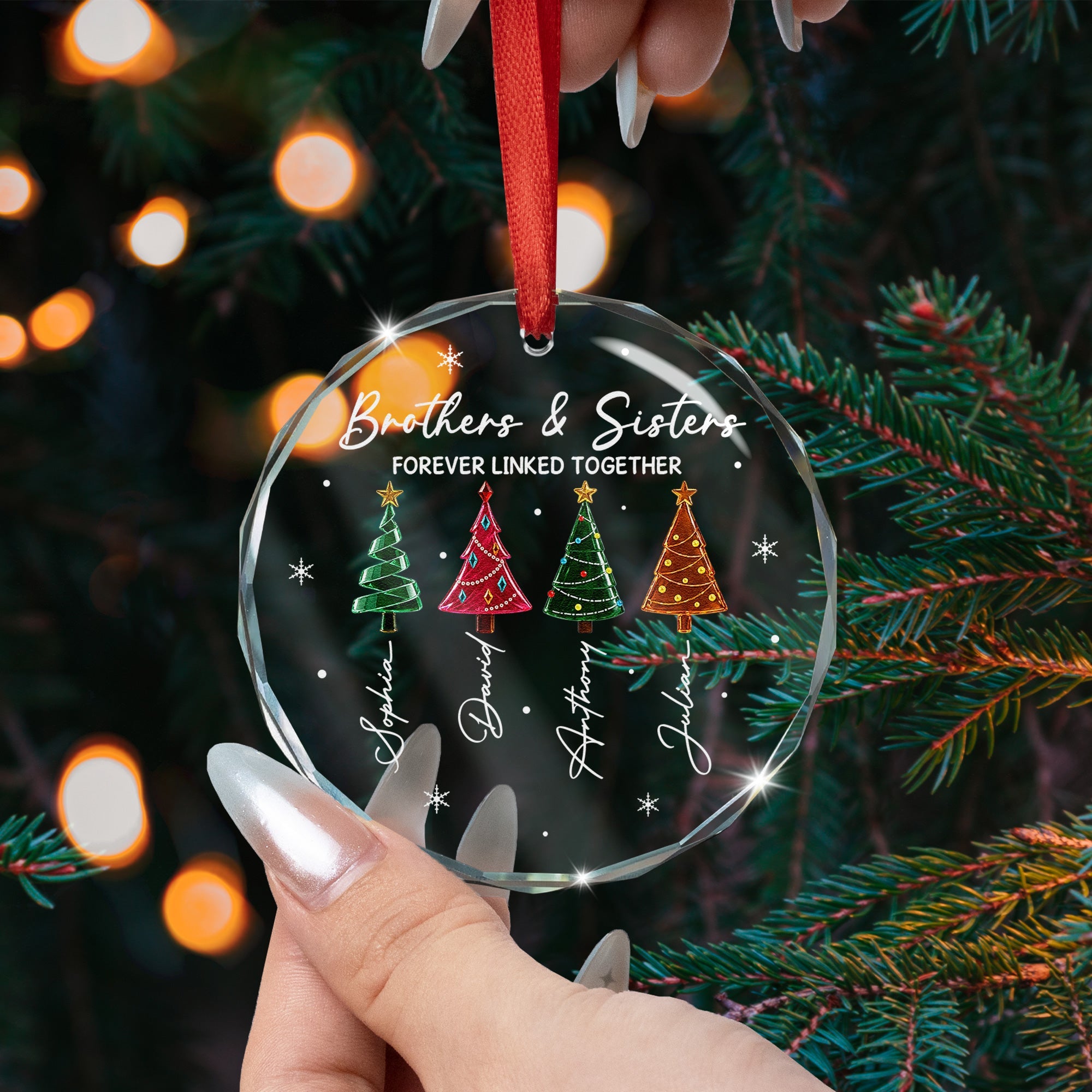 Brothers & Sisters Forever Linked Together Glass Ornament, Custom Family Christmas Gift - Personalized Ornament