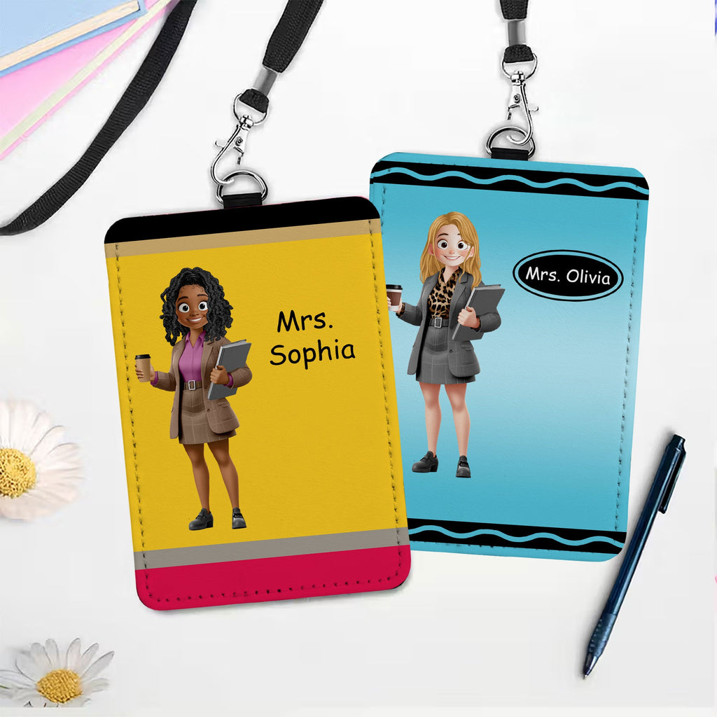 Cartoon Character Teacher Id Card - Personalized Badge Holder