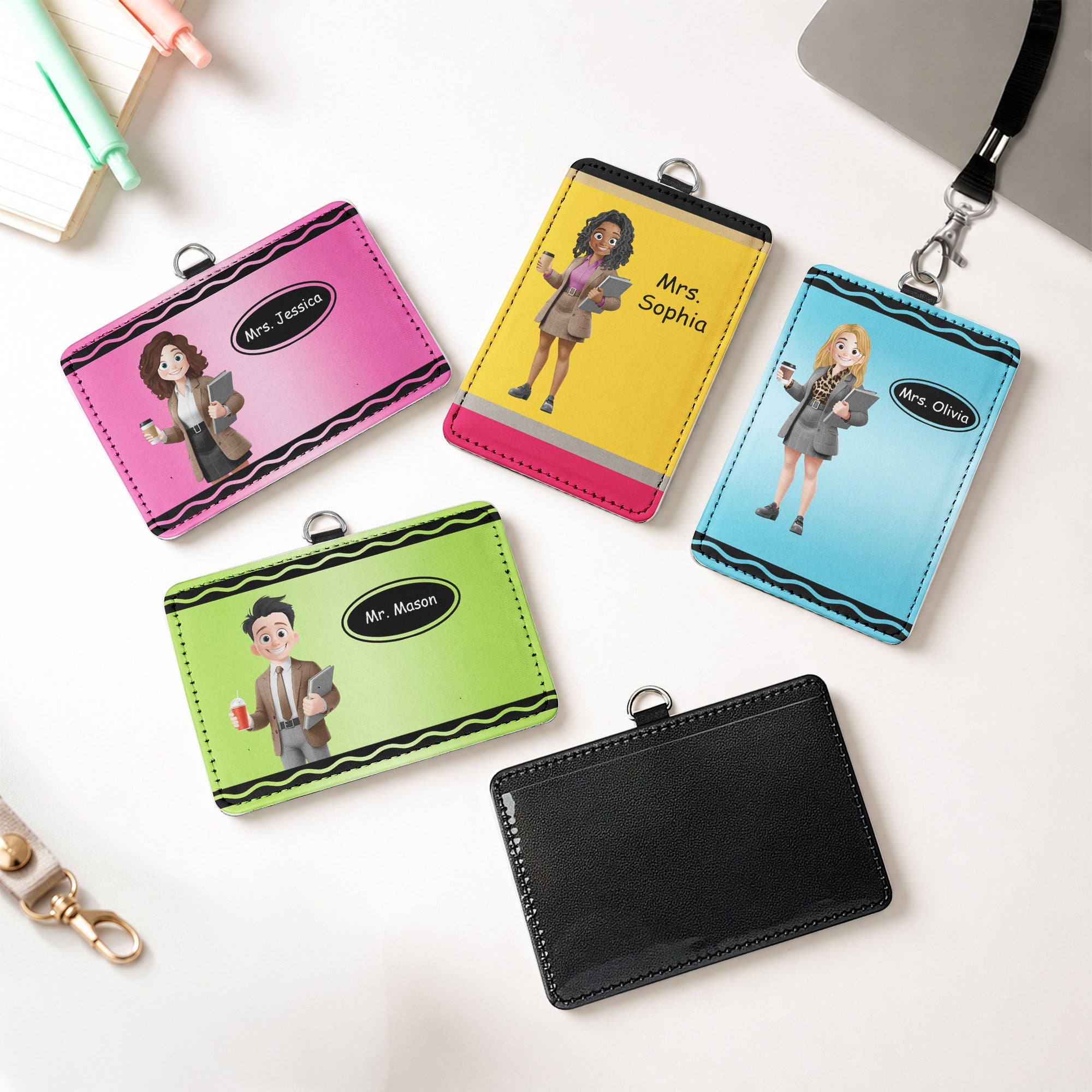 Cartoon Character Teacher Id Card - Personalized Badge Holder