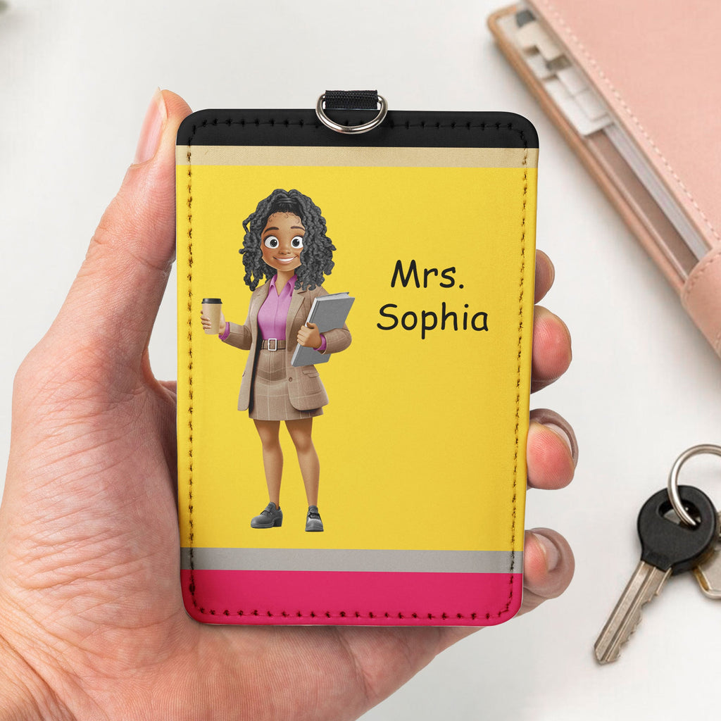 Cartoon Character Teacher Id Card - Personalized Badge Holder