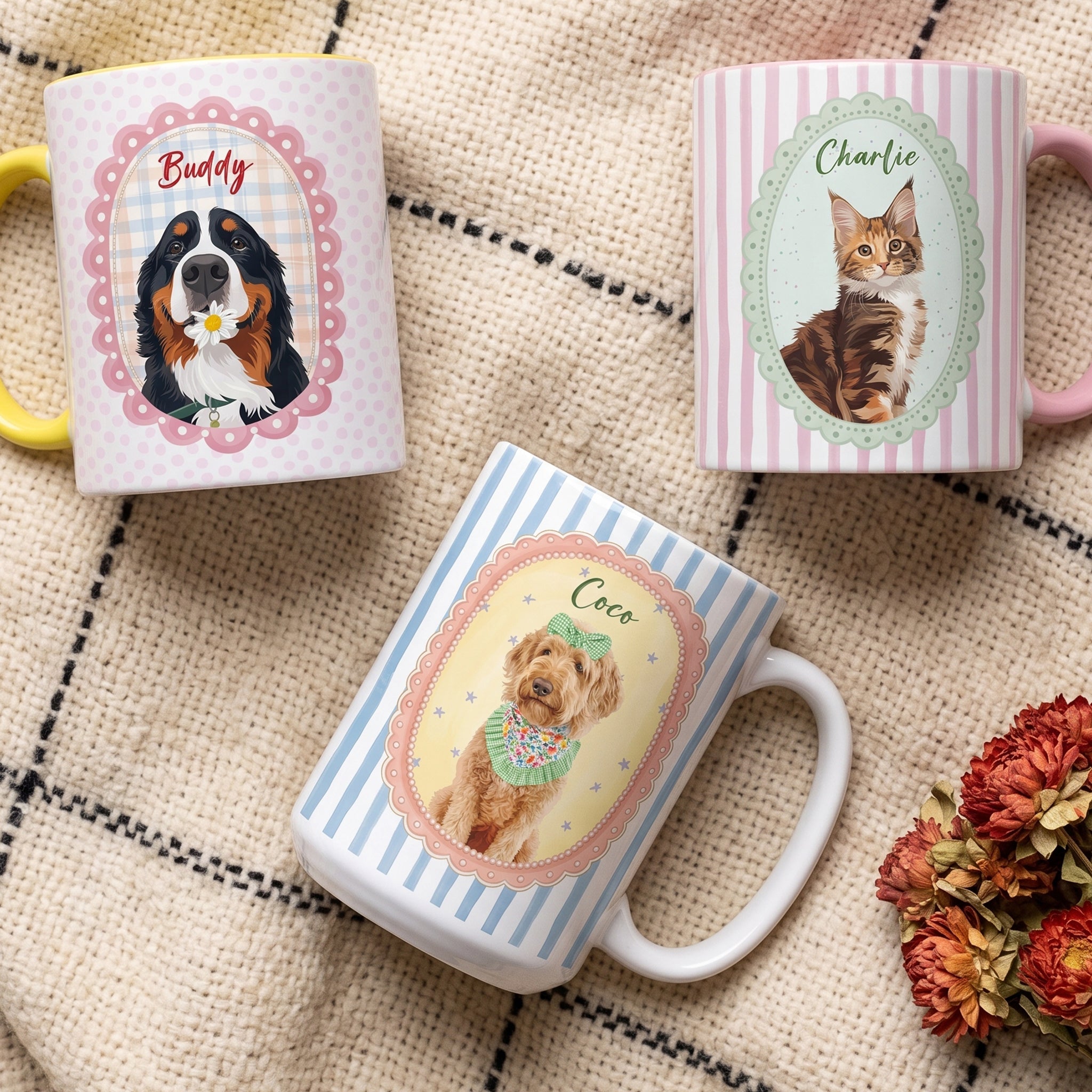 Cartoon Your Pet - Gifts For Dog Mom, Cat Mom - Cottage Vintage Style - Personalized Mug