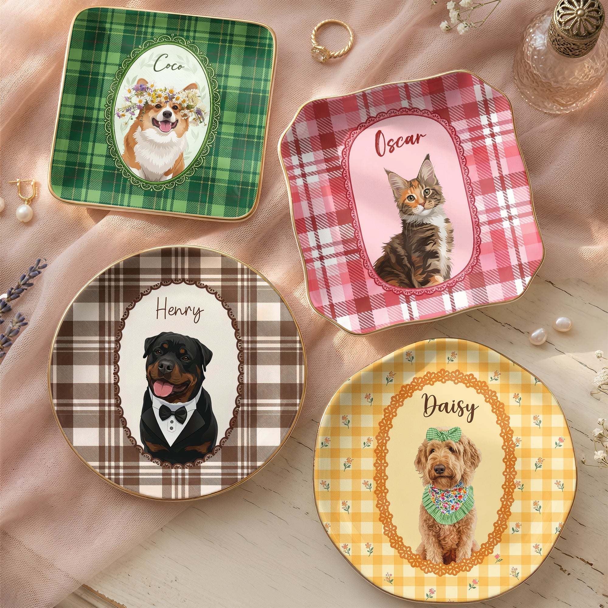 Cartoon Your Pet Photo - Vintage Frame For Dog Mom, Dog Lovers - Personalized Jewelry Dish