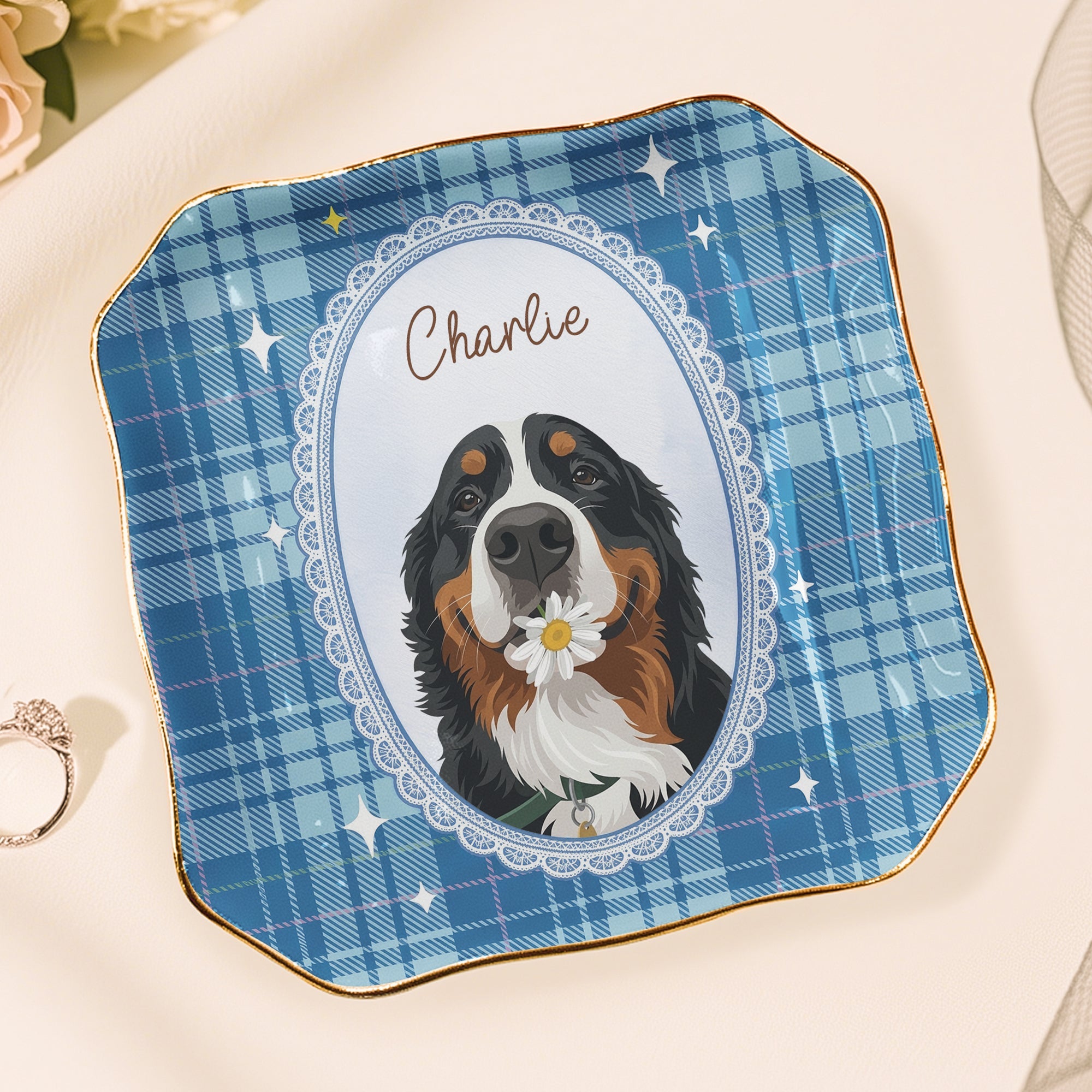 Cartoon Your Pet Photo - Vintage Frame For Dog Mom, Dog Lovers - Personalized Jewelry Dish