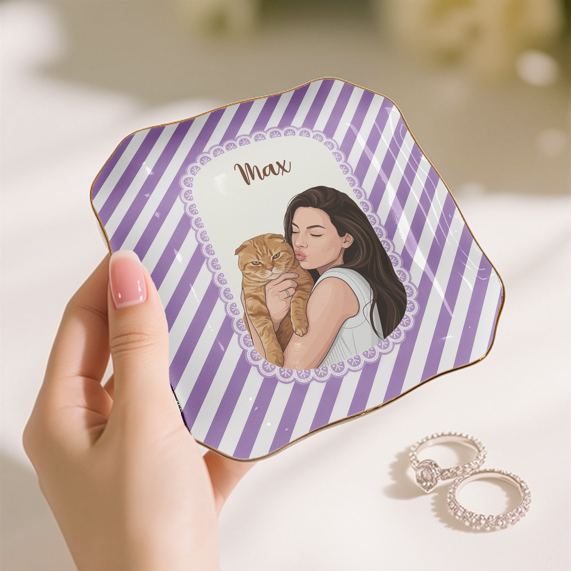 Cartoon Your Pet Photo - Vintage Frame For Dog Mom, Dog Lovers - Personalized Jewelry Dish