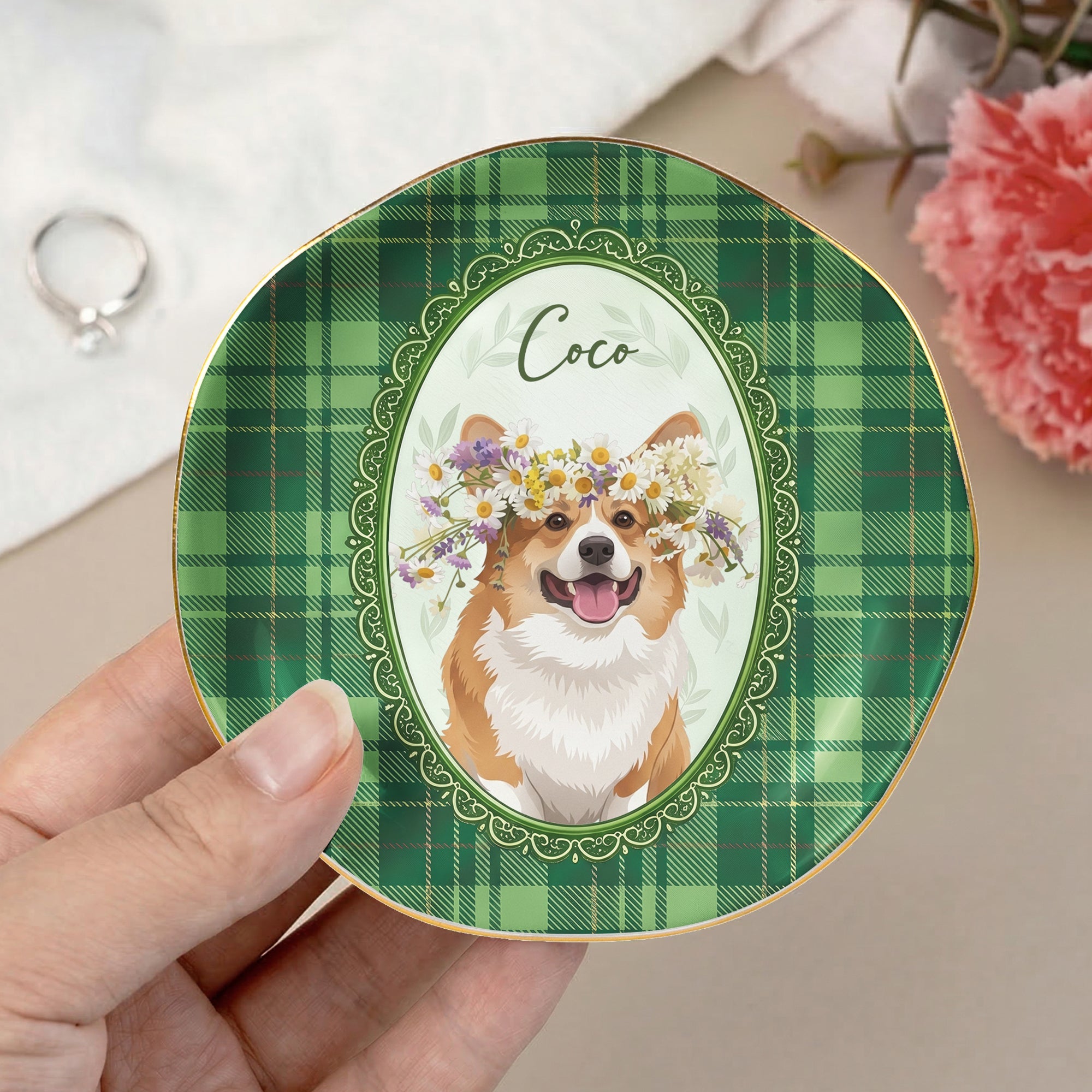 Cartoon Your Pet Photo - Vintage Frame For Dog Mom, Dog Lovers - Personalized Jewelry Dish