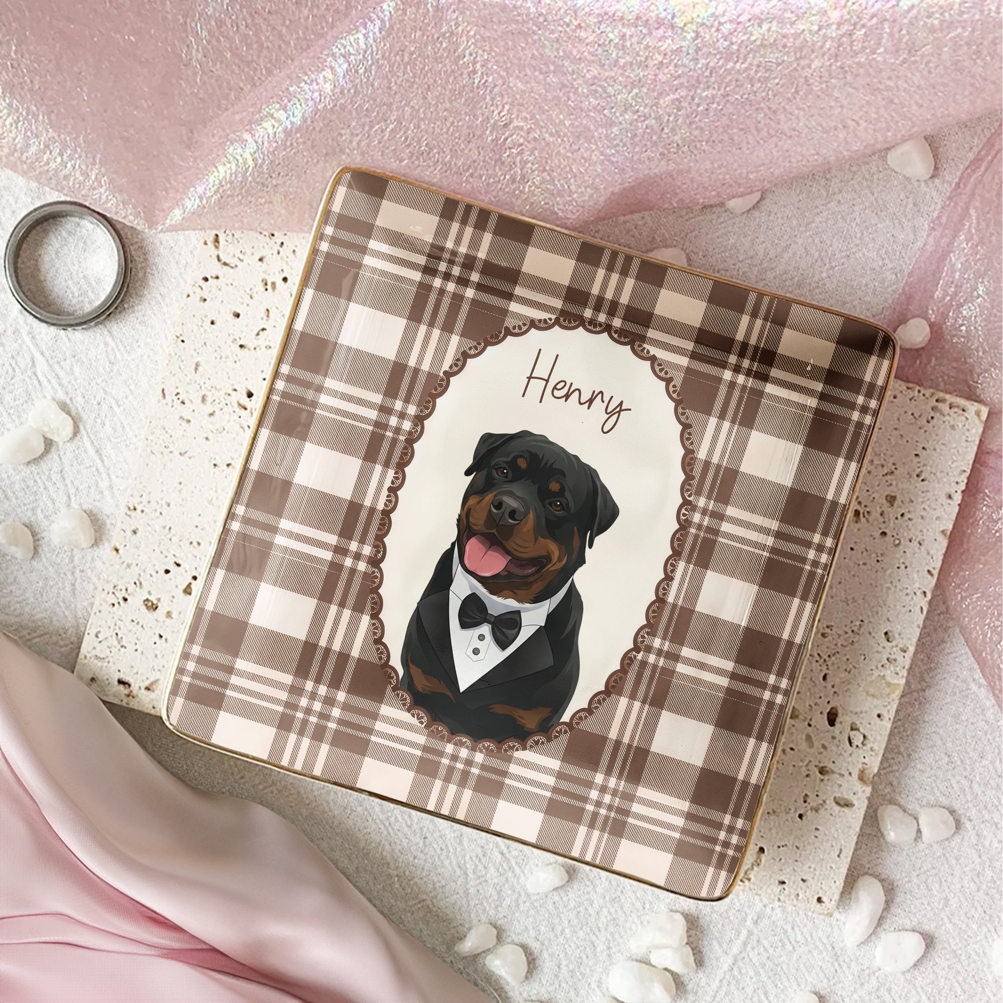 Cartoon Your Pet Photo - Vintage Frame For Dog Mom, Dog Lovers - Personalized Jewelry Dish