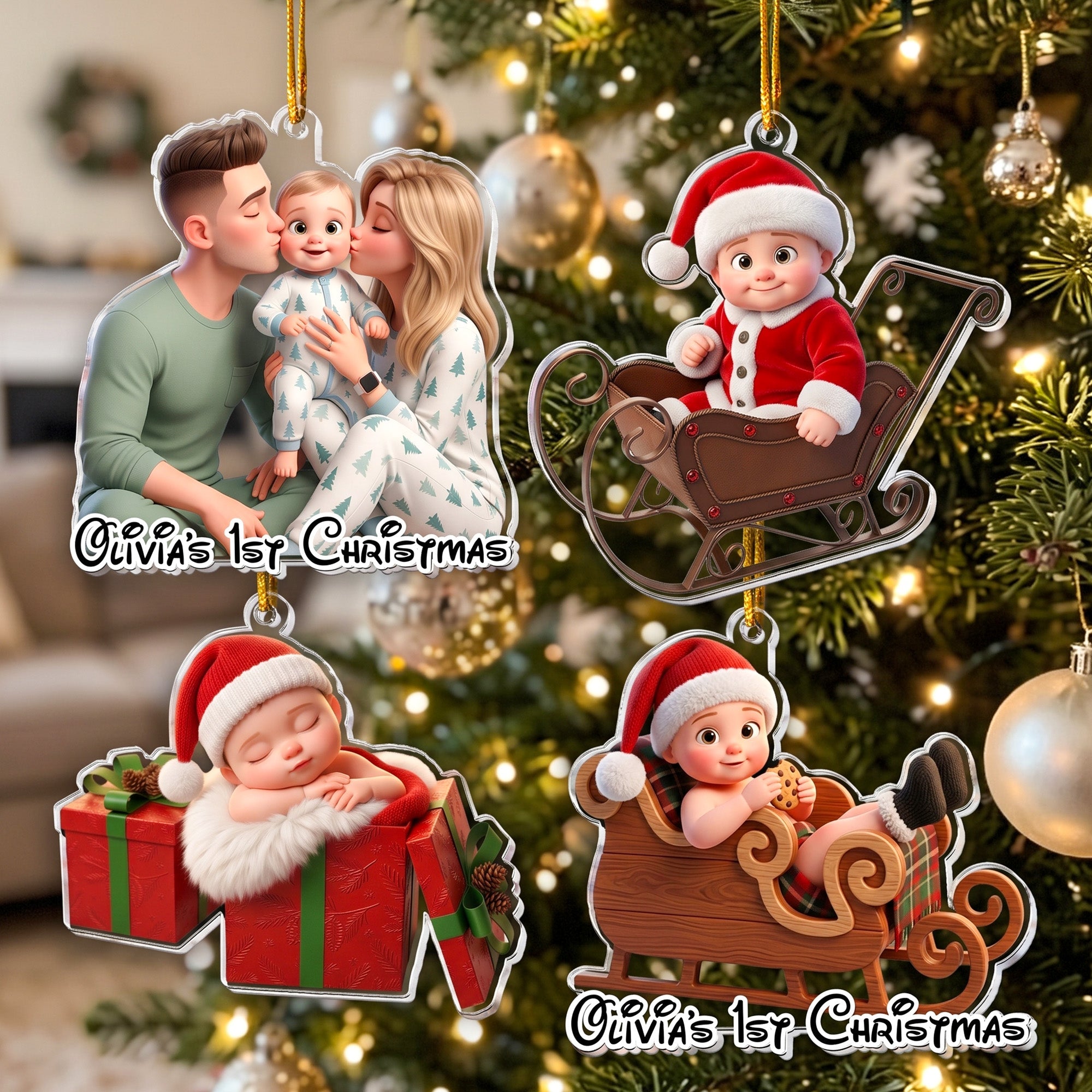 Cartoon Your Photo - Newborn Baby's First Christmas - Personalized Ornament