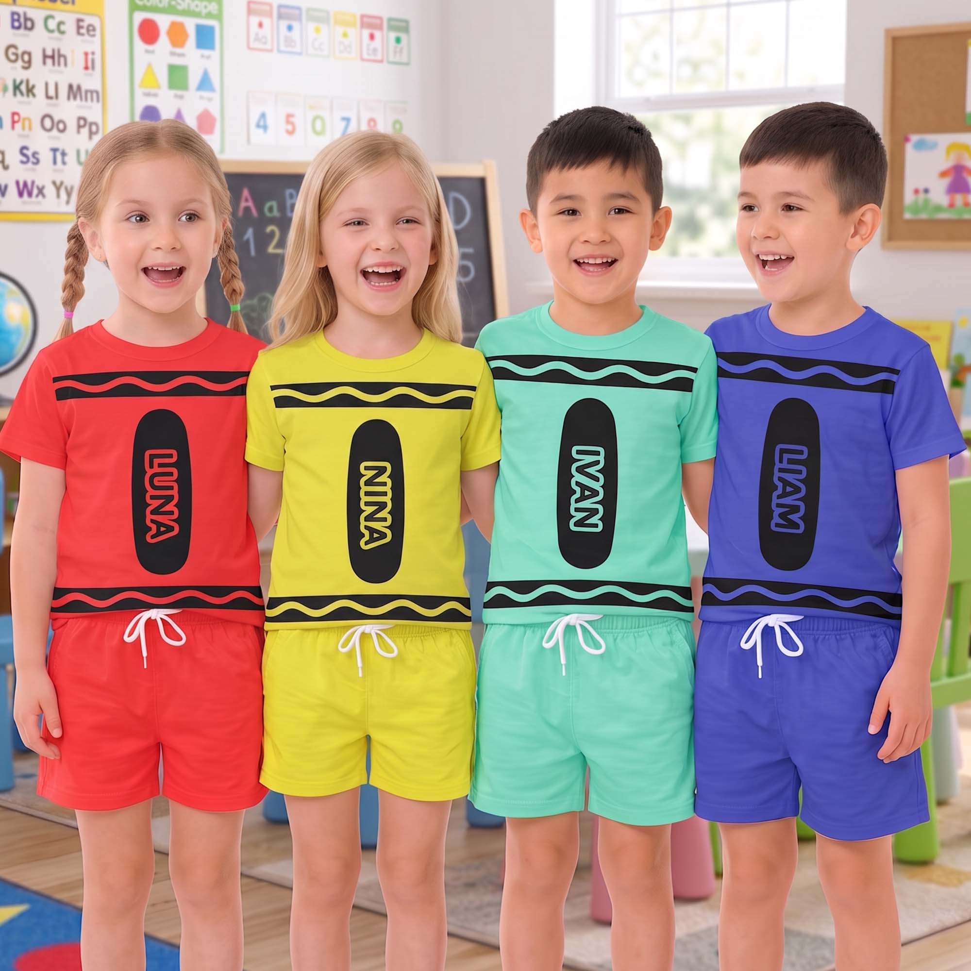 Crayon Style Custom Name Back To School - Personalized Kids Clothing Set