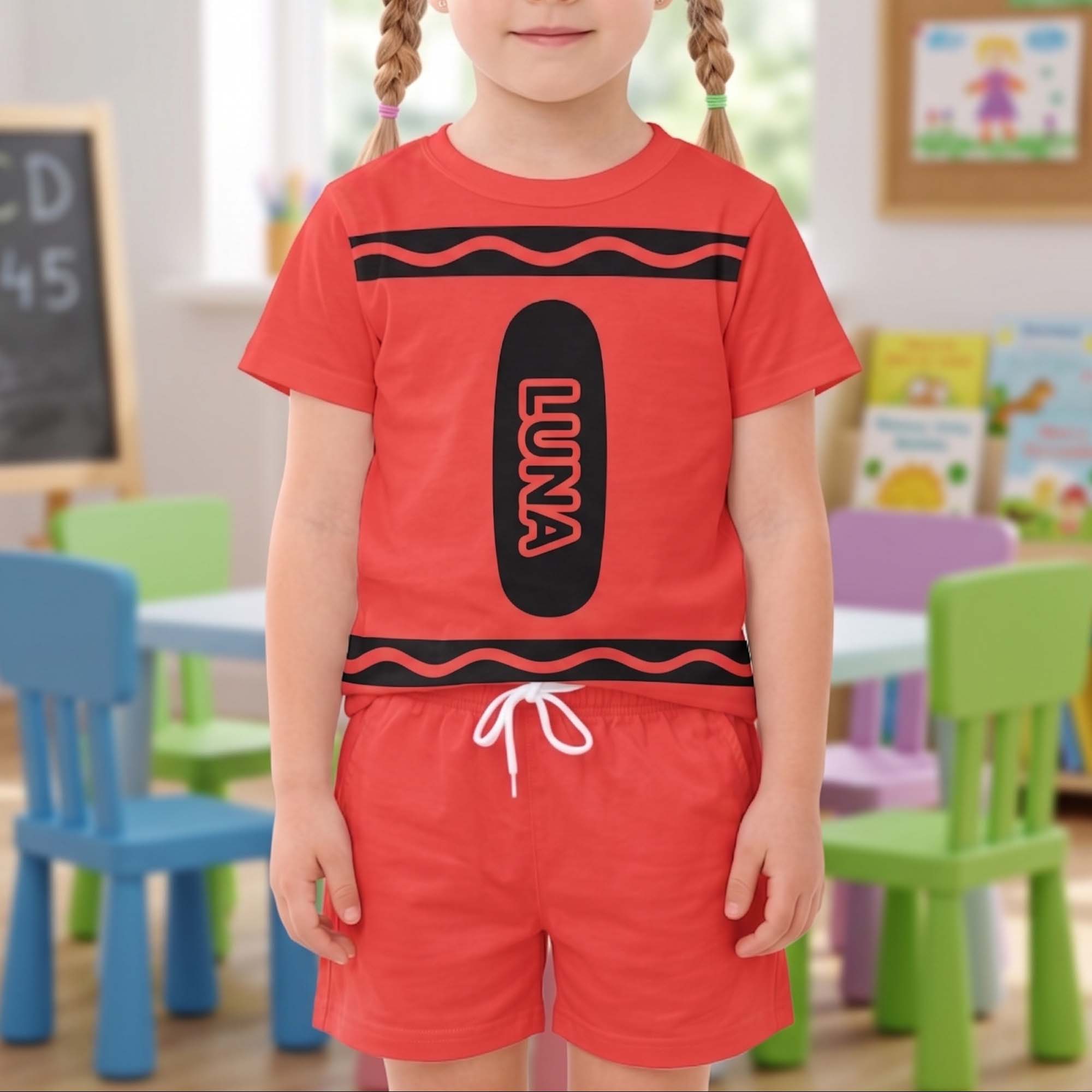 Crayon Style Custom Name Back To School - Personalized Kids Clothing Set