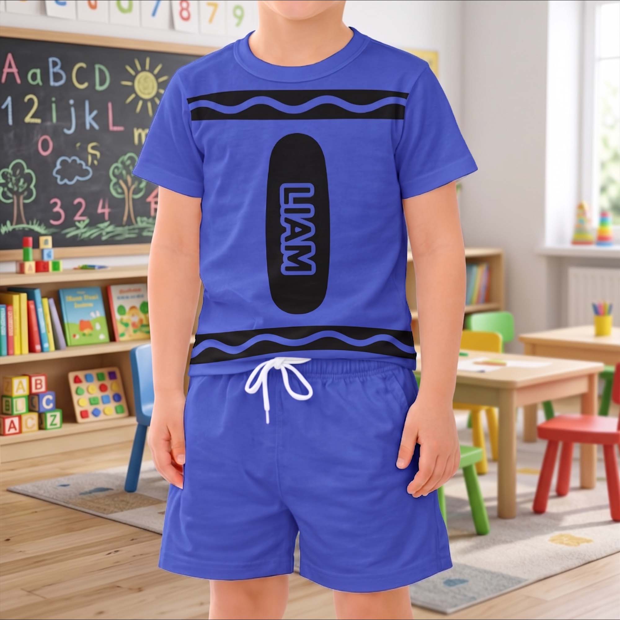 Crayon Style Custom Name Back To School - Personalized Kids Clothing Set