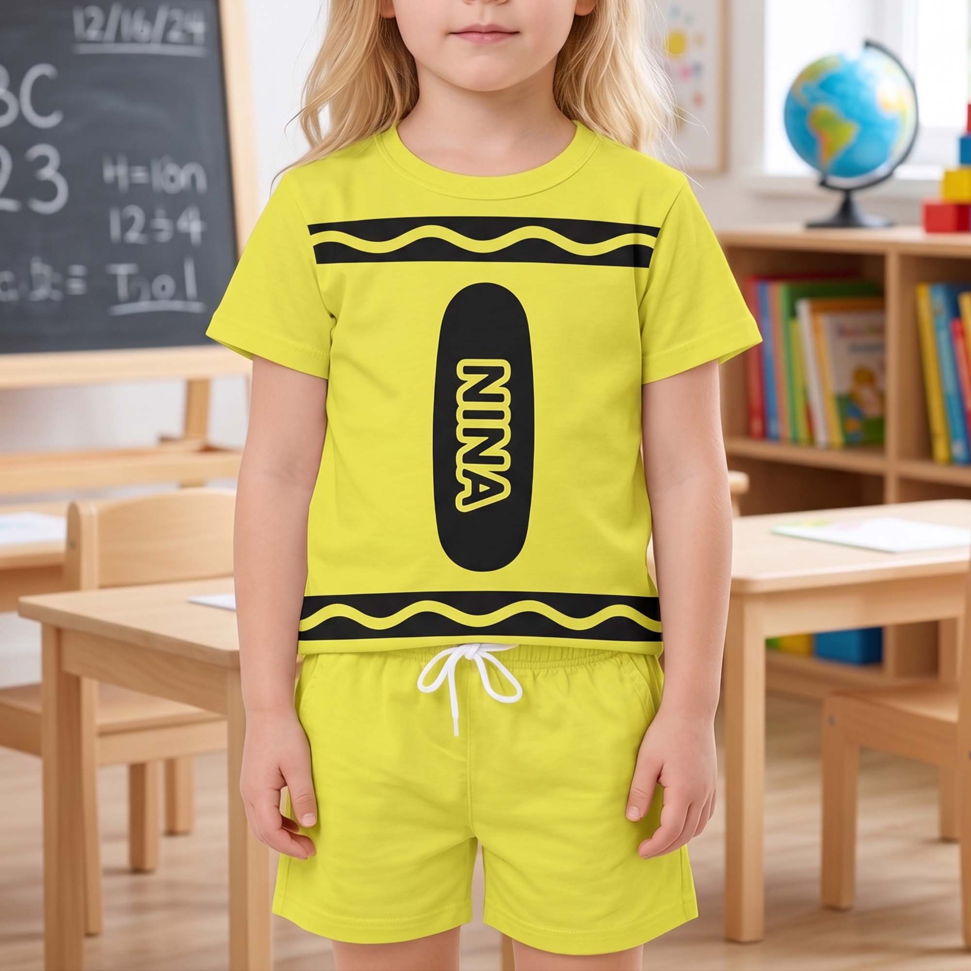 Crayon Style Custom Name Back To School - Personalized Kids Clothing Set