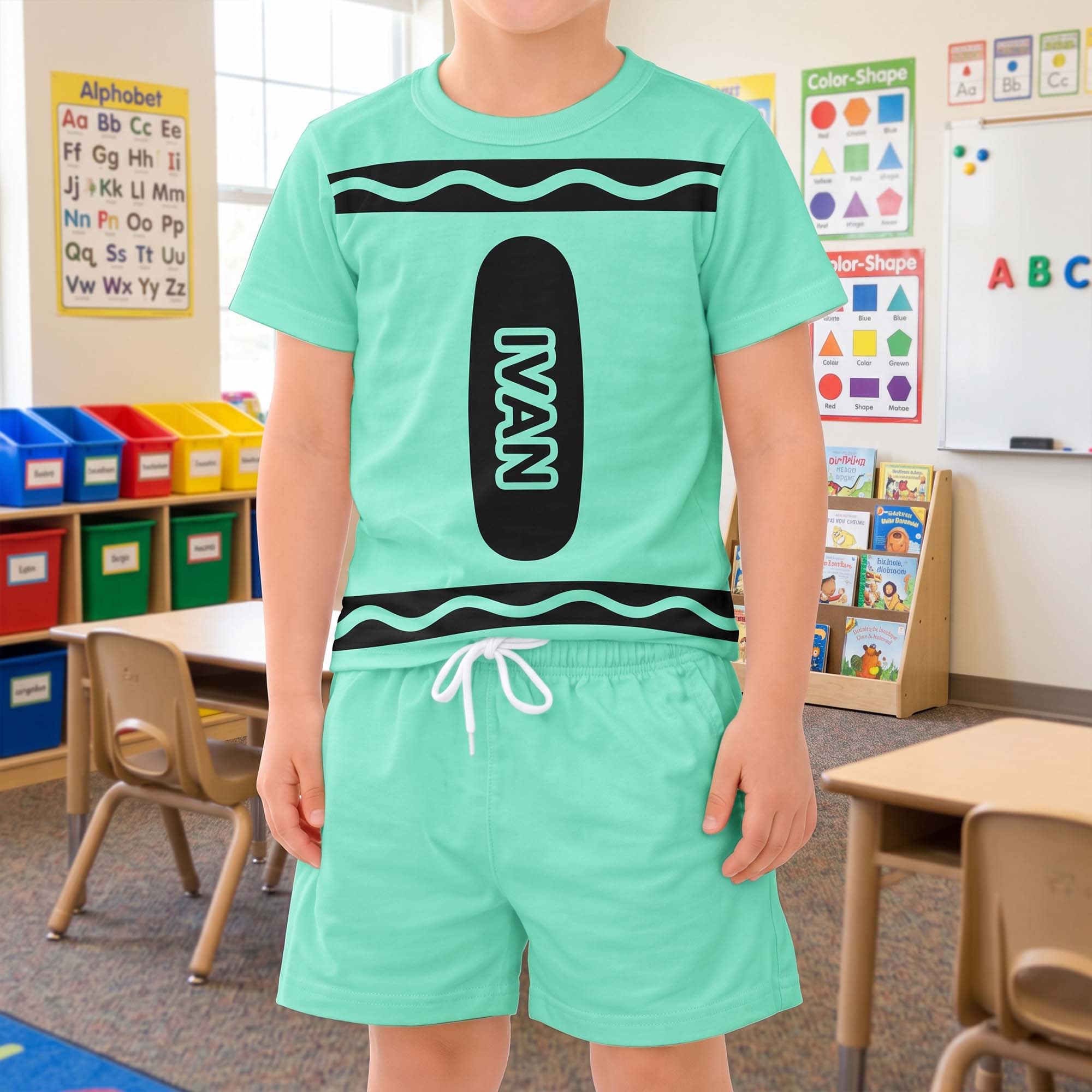 Crayon Style Custom Name Back To School - Personalized Kids Clothing Set