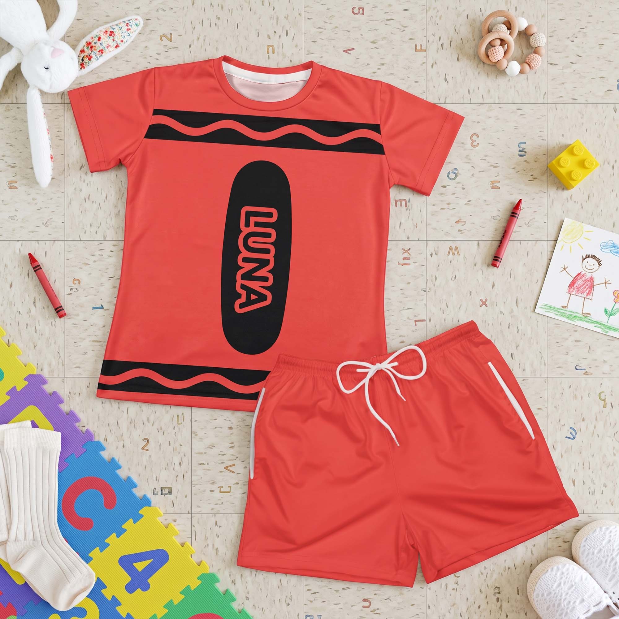 Crayon Style Custom Name Back To School - Personalized Kids Clothing Set