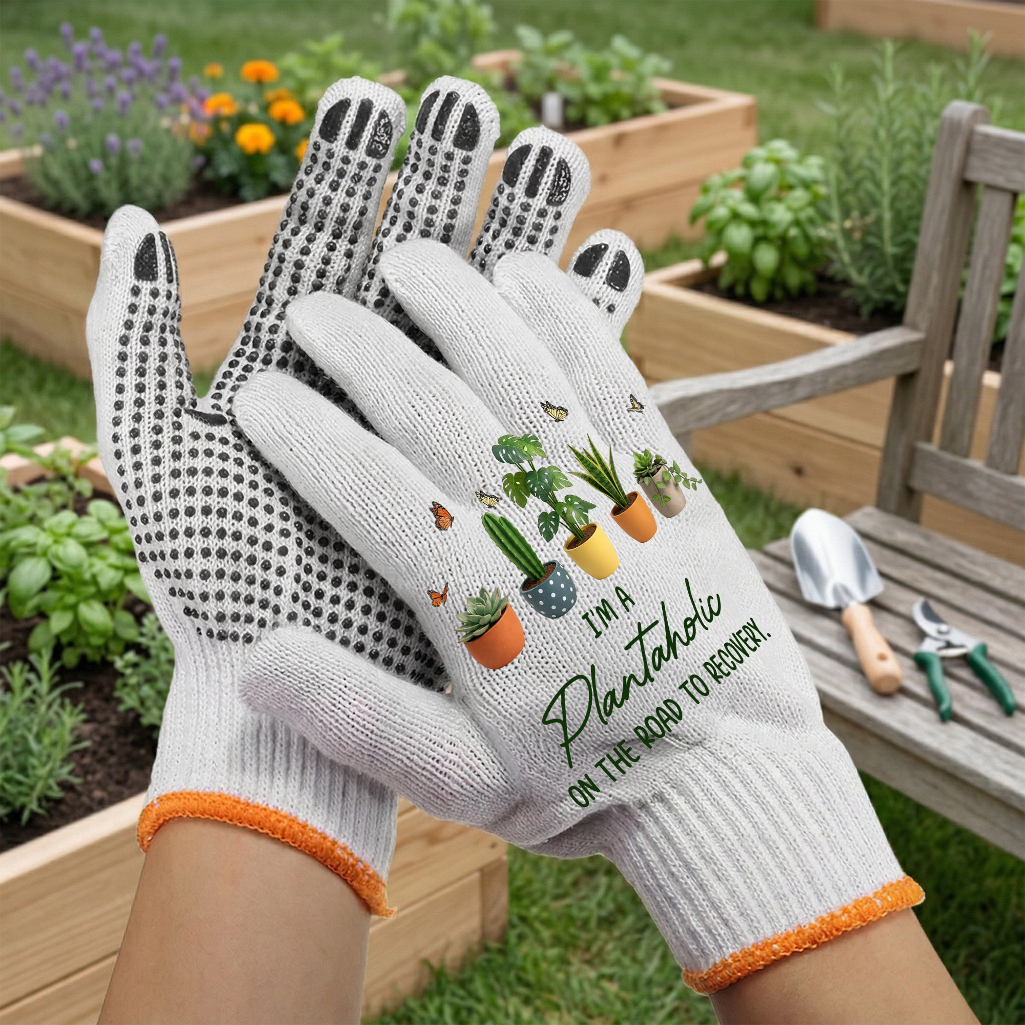 Custom Birth Flower & Cute Character - Gifts For Her, Gardener, Mom, Grandma, Wife - Personalized Gardening Gloves