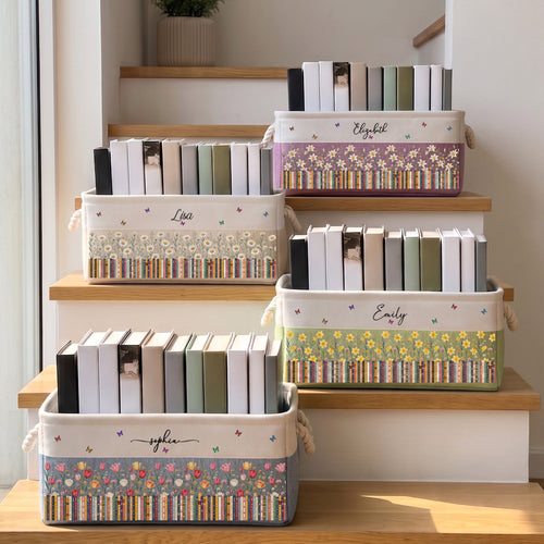 Custom Birth Flower & Name - For Book Lovers - Personalized Storage Basket