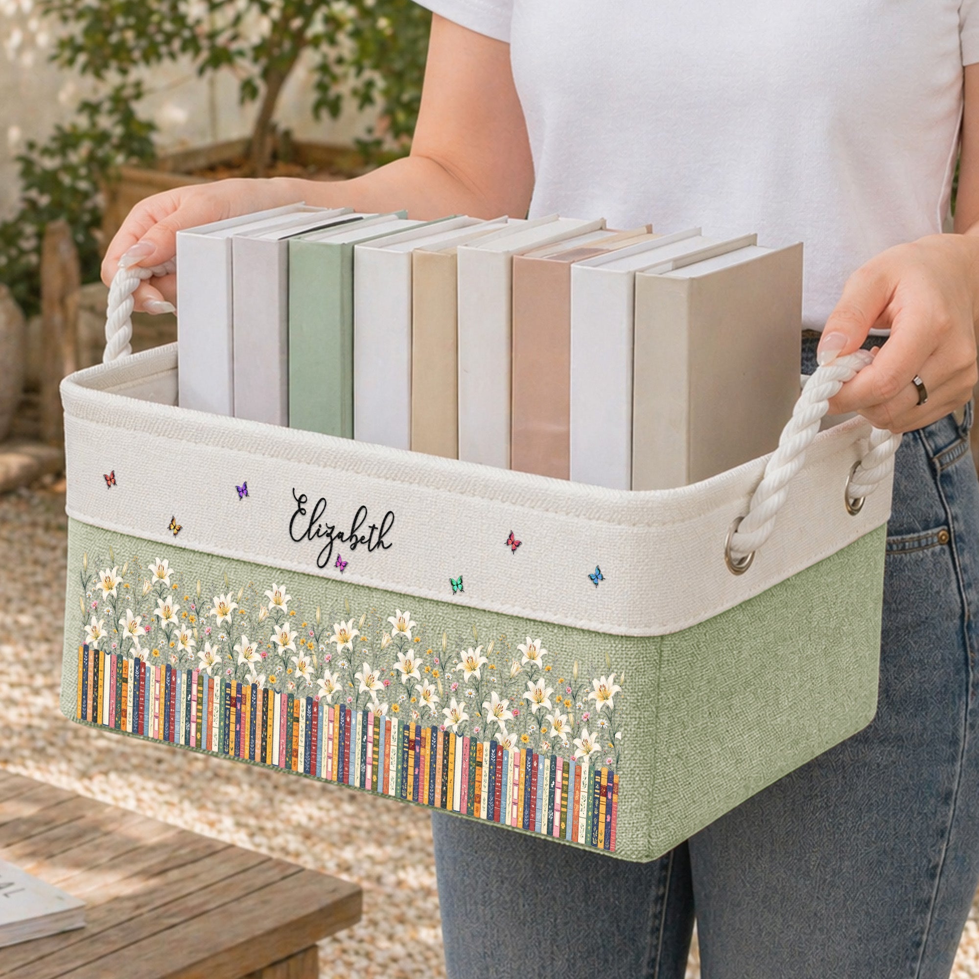Custom Birth Flower & Name - For Book Lovers - Personalized Storage Basket