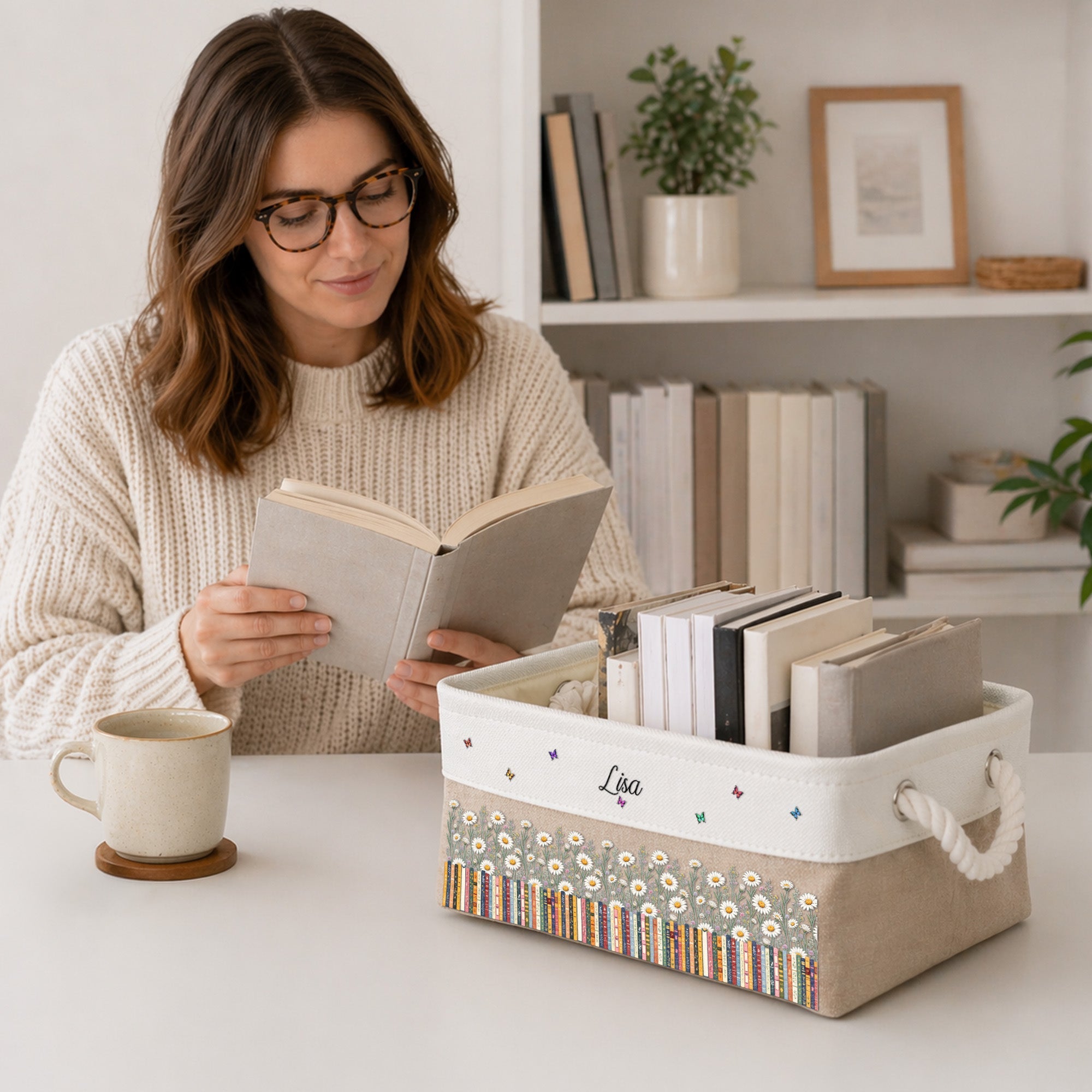 Custom Birth Flower & Name - For Book Lovers - Personalized Storage Basket