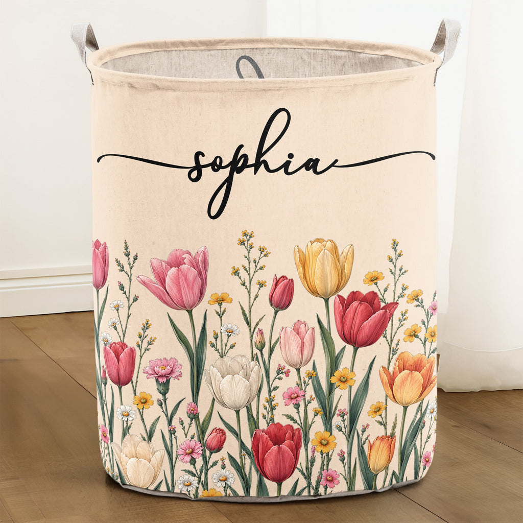 Custom Birth Flower & Name, Gifts For Her, Wife, Grandma, Daughter, Mom - Personalized Basket