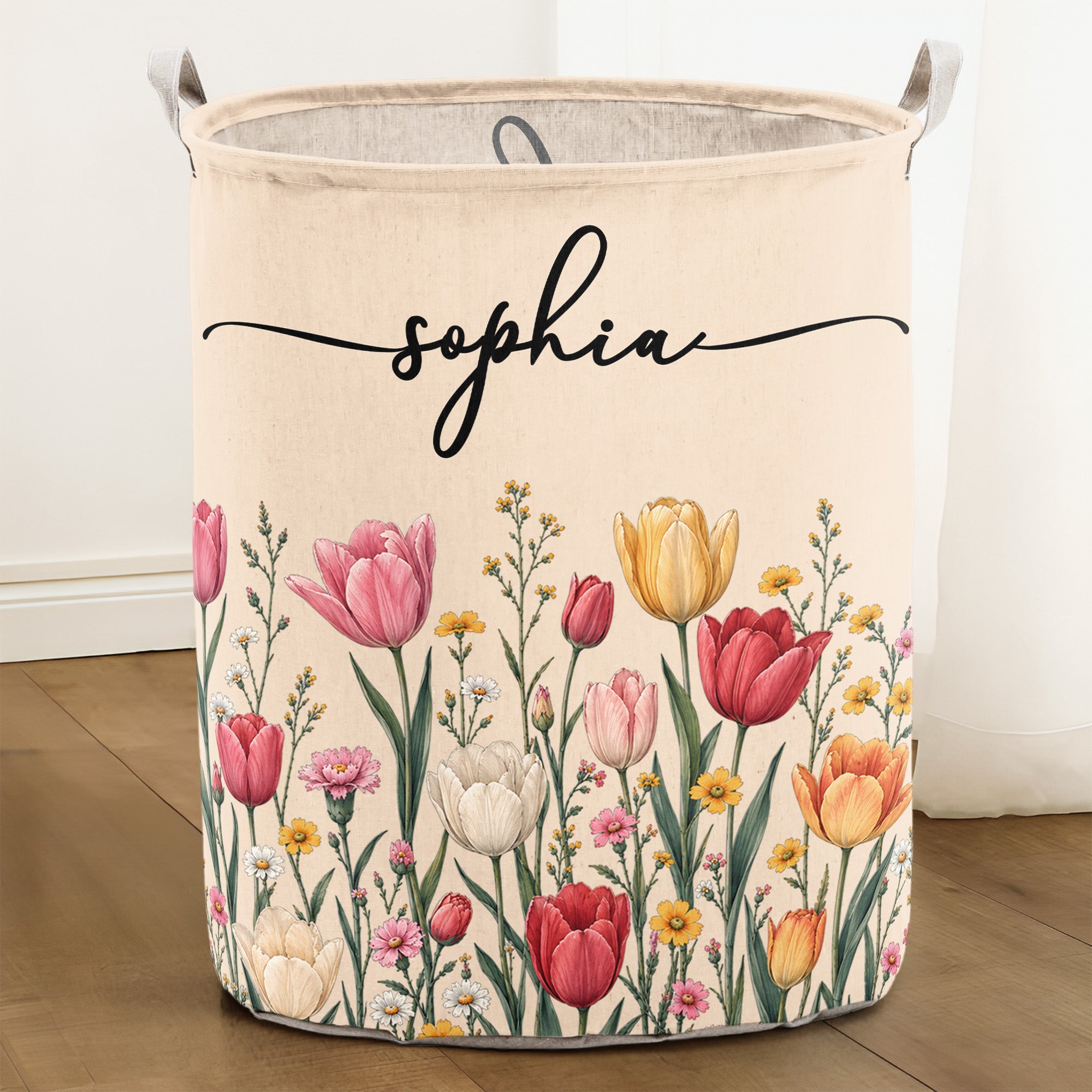 Custom Birth Flower & Name, Gifts For Her, Wife, Grandma, Daughter, Mom - Personalized Basket