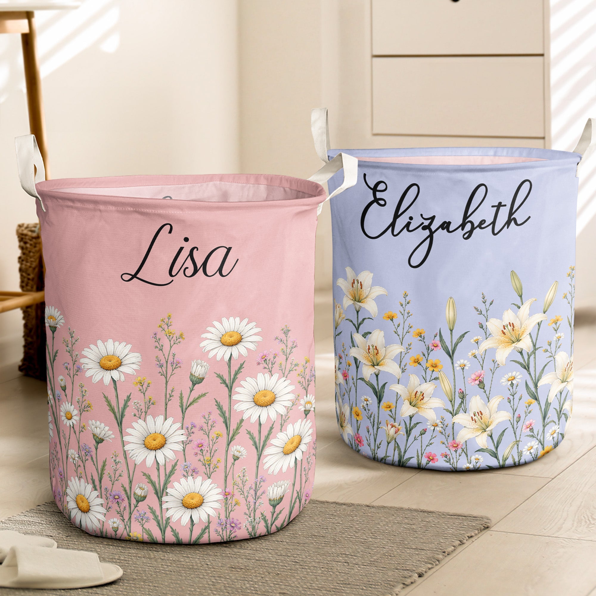 Custom Birth Flower & Name, Gifts For Her, Wife, Grandma, Daughter, Mom - Personalized Basket