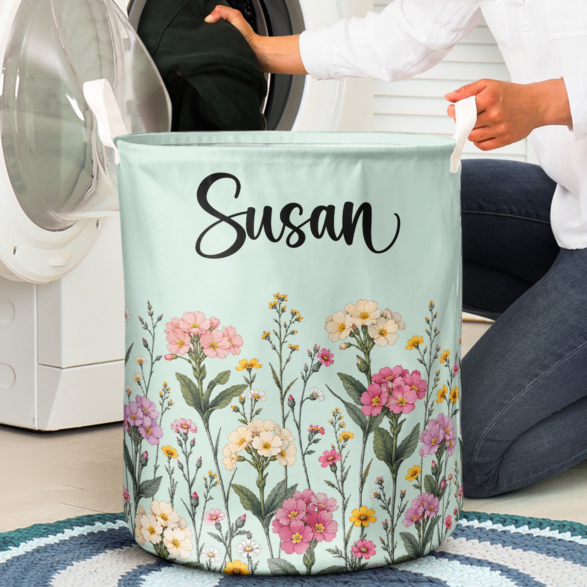 Custom Birth Flower & Name, Gifts For Her, Wife, Grandma, Daughter, Mom - Personalized Basket