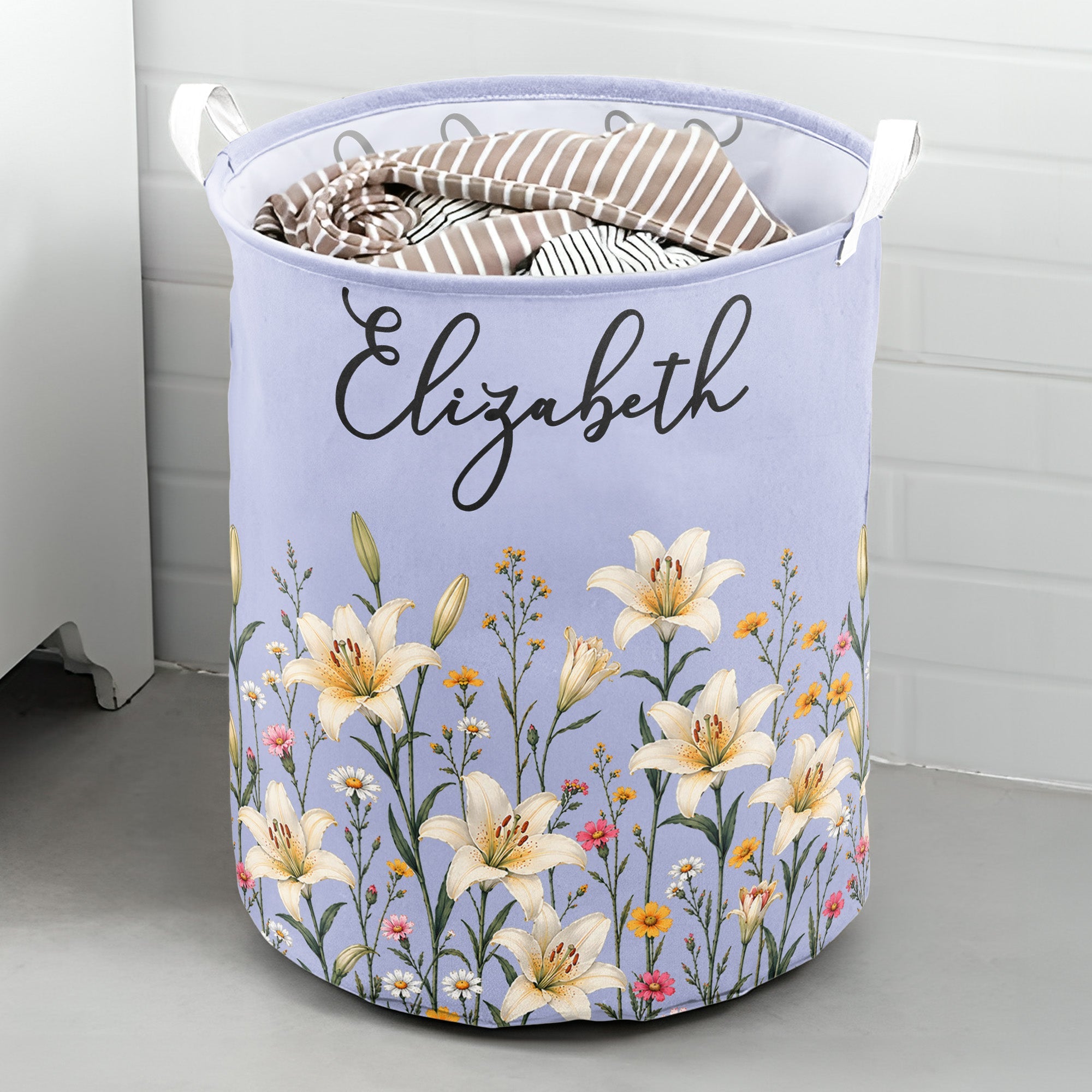 Custom Birth Flower & Name, Gifts For Her, Wife, Grandma, Daughter, Mom - Personalized Basket