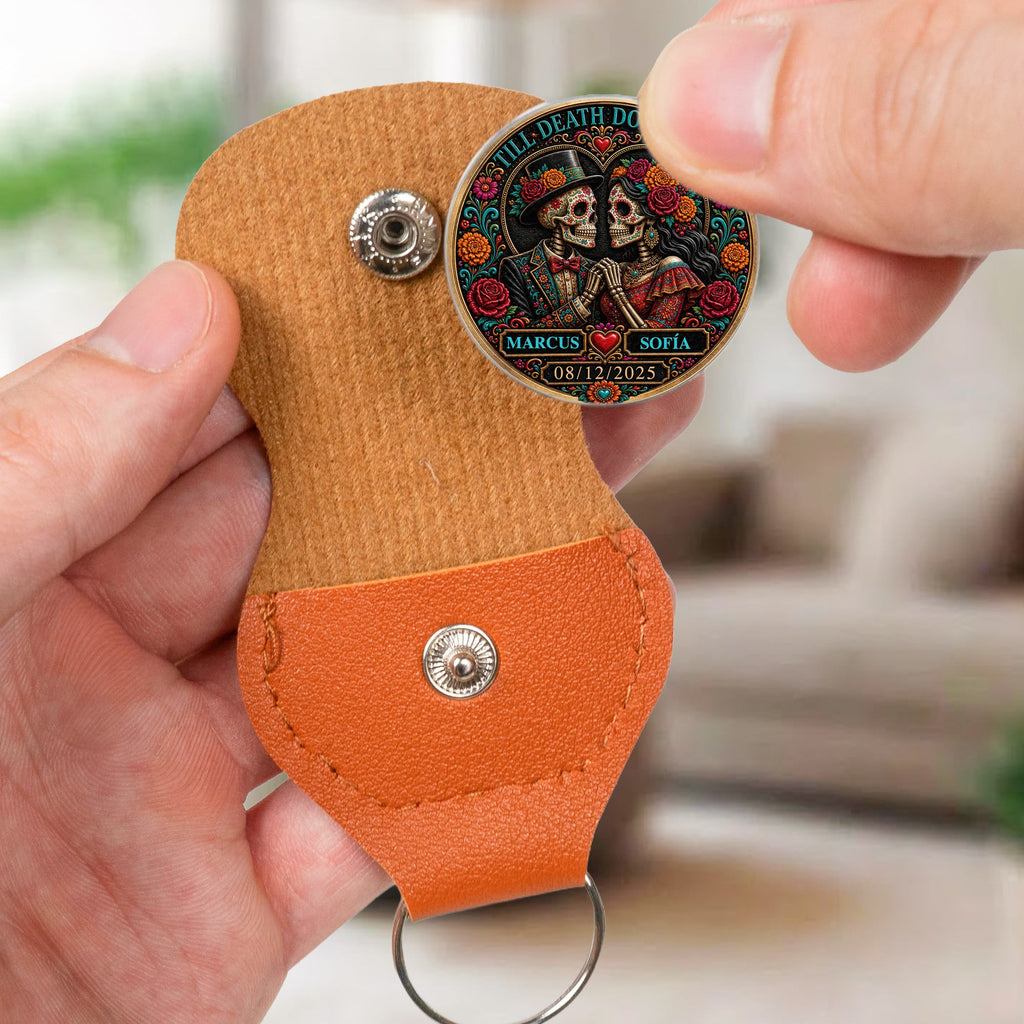 Custom Couple Photo Sugar Skull Art Anniversary Gift For Him, Her - Personalized Pocket Hug