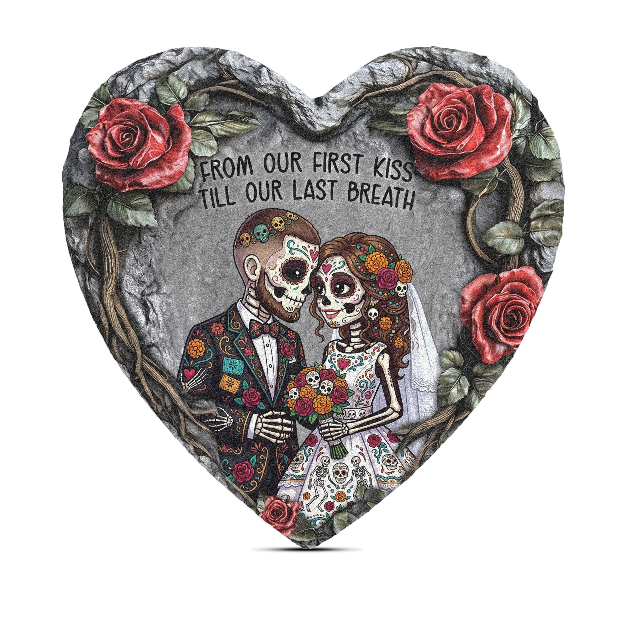 Custom Couple Portrait Day Of The Dead Hasta La Muerte - Personalized Garden Stone