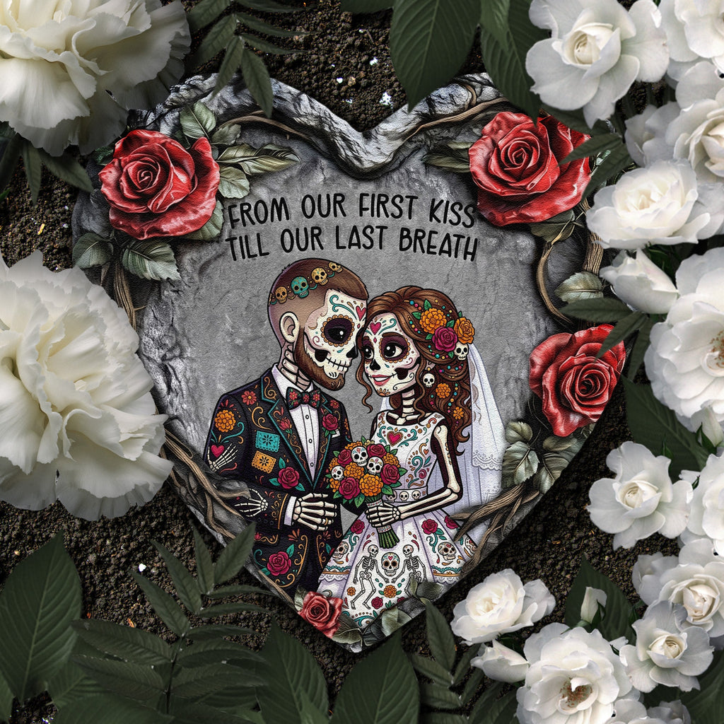 Custom Couple Portrait Day Of The Dead Hasta La Muerte - Personalized Garden Stone