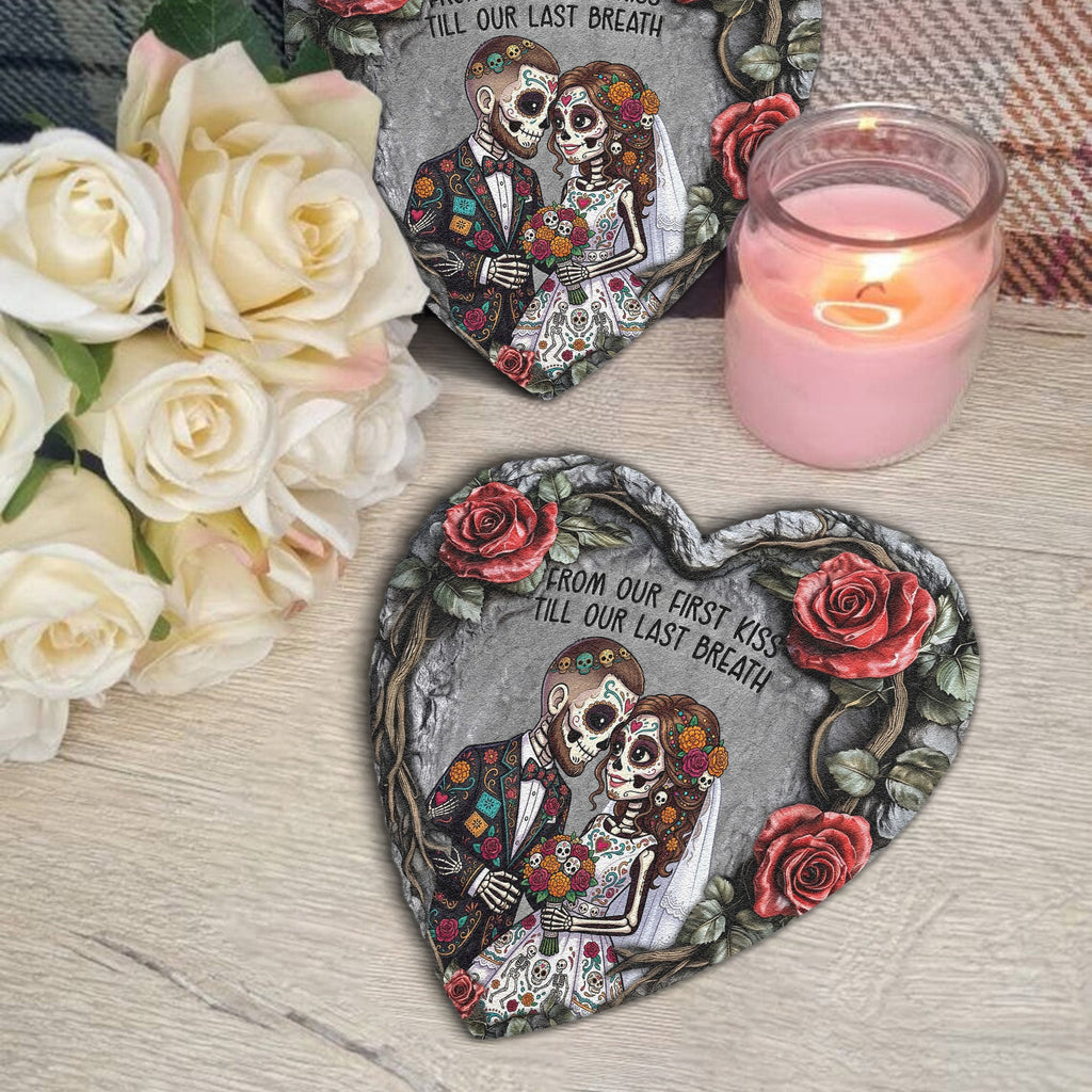Custom Couple Portrait Day Of The Dead Hasta La Muerte - Personalized Garden Stone