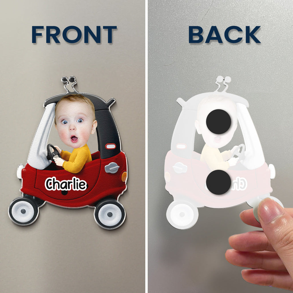 Custom Cute Kids' Face Racing Cars - Personalized Magnet