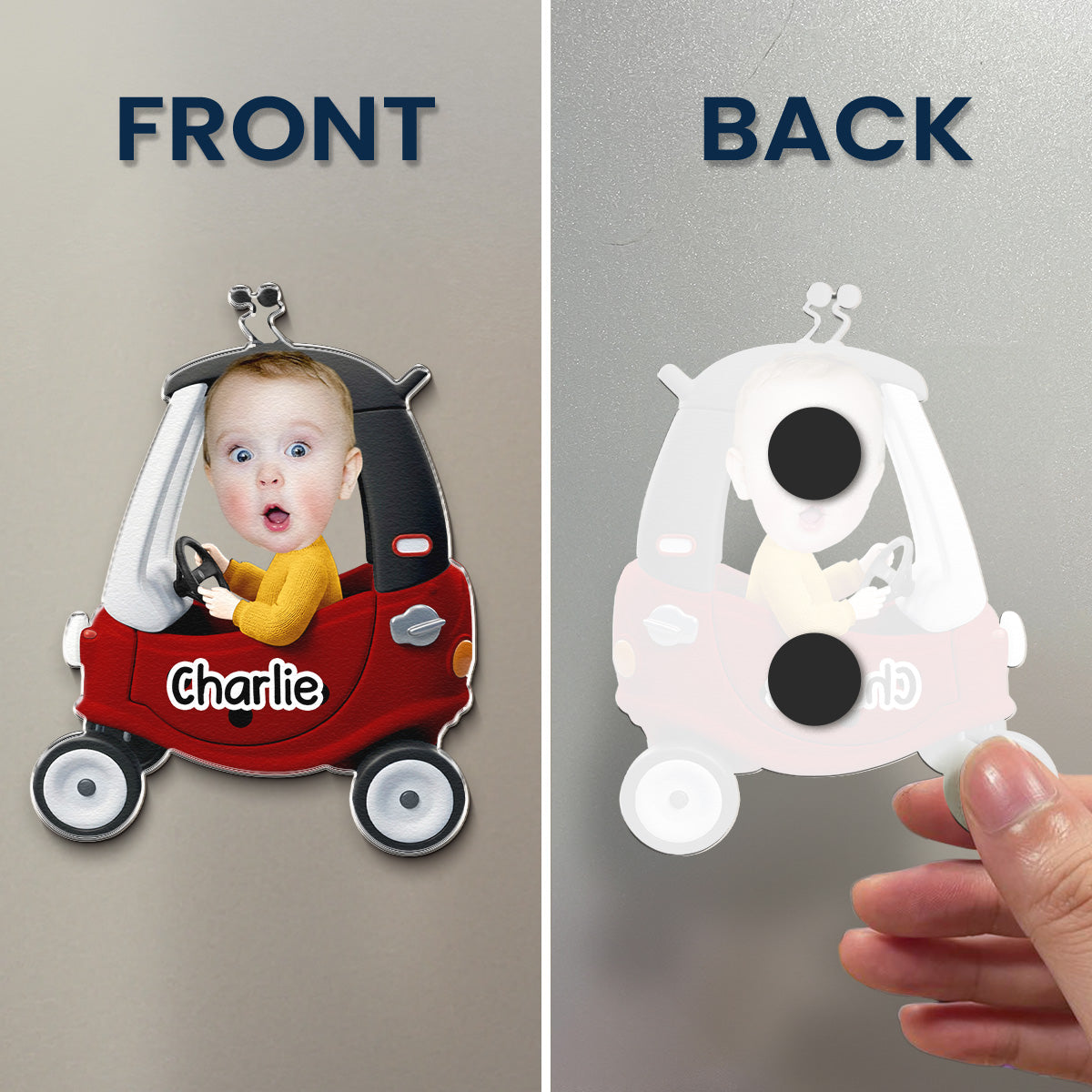 Custom Cute Kids' Face Racing Cars - Personalized Magnet