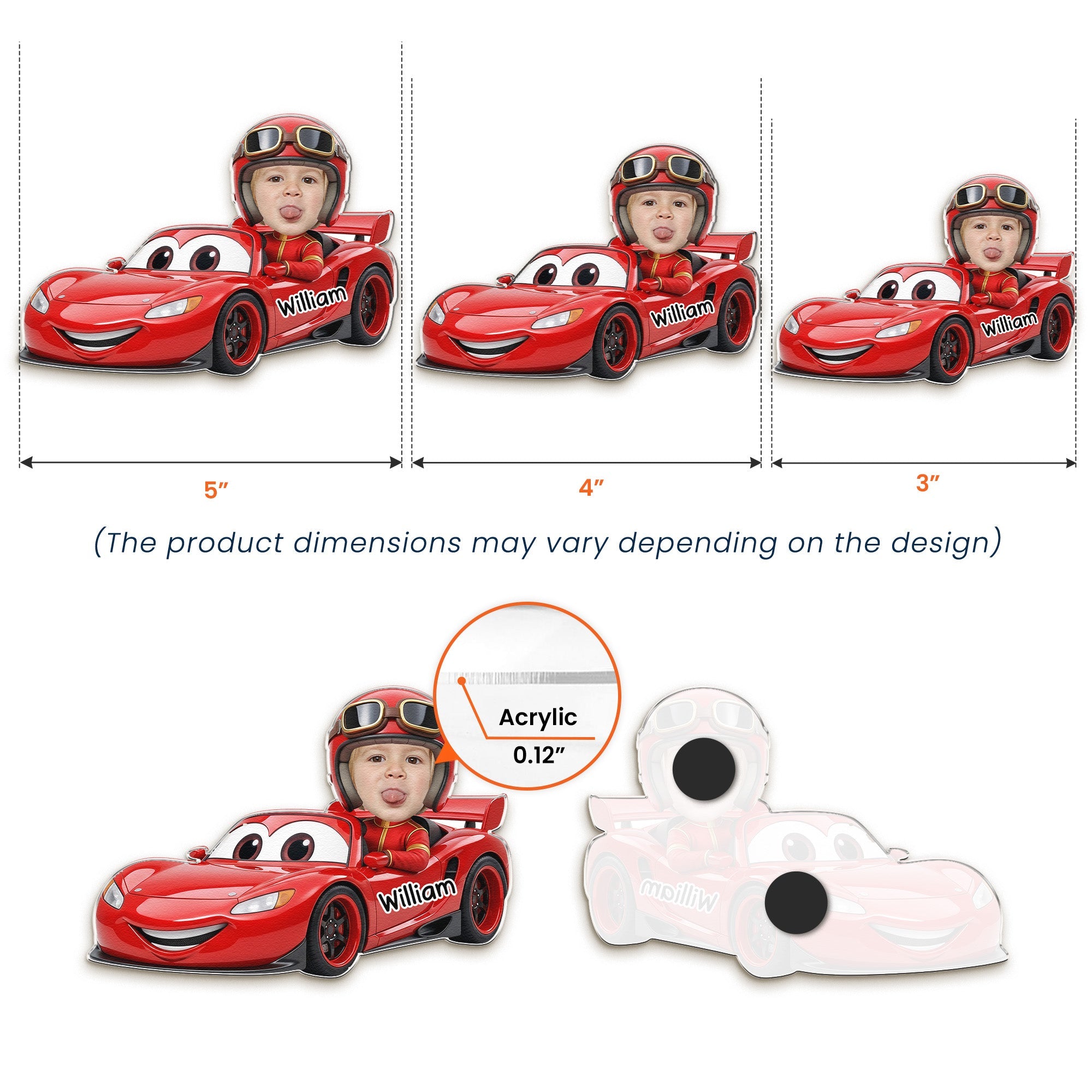 Custom Cute Kids' Face Racing Cars - Personalized Magnet