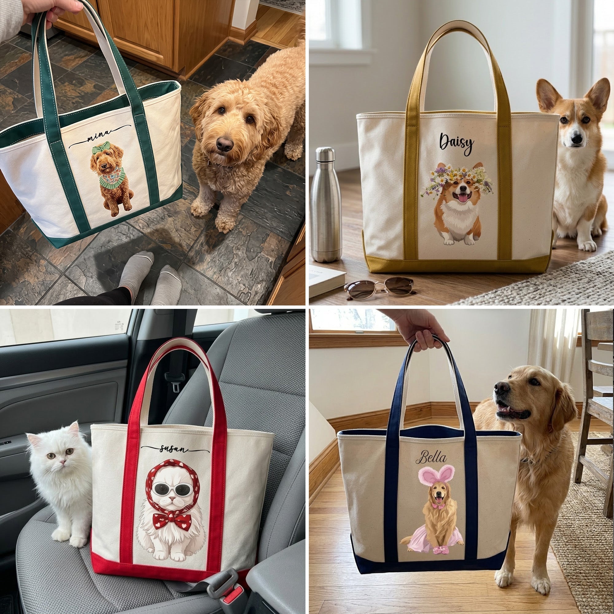 Custom Dog Cat Portrait - Turn Pet Photo Into Art - Retro Frame - Personalized Tote Bag
