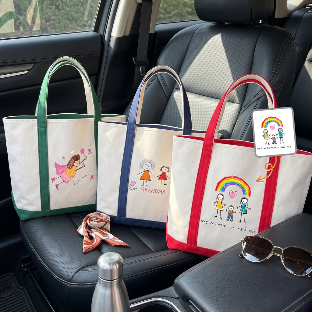 Custom Kids Drawing, Kid Art Bag, Mother’sDay Gift, Teacher, Grandma Thank You Gifts - Personalized Tote Bag